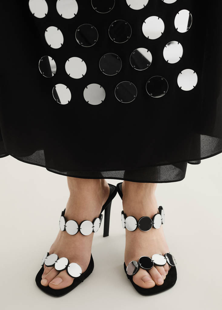 Leather heeled sandal with mirrors — Black