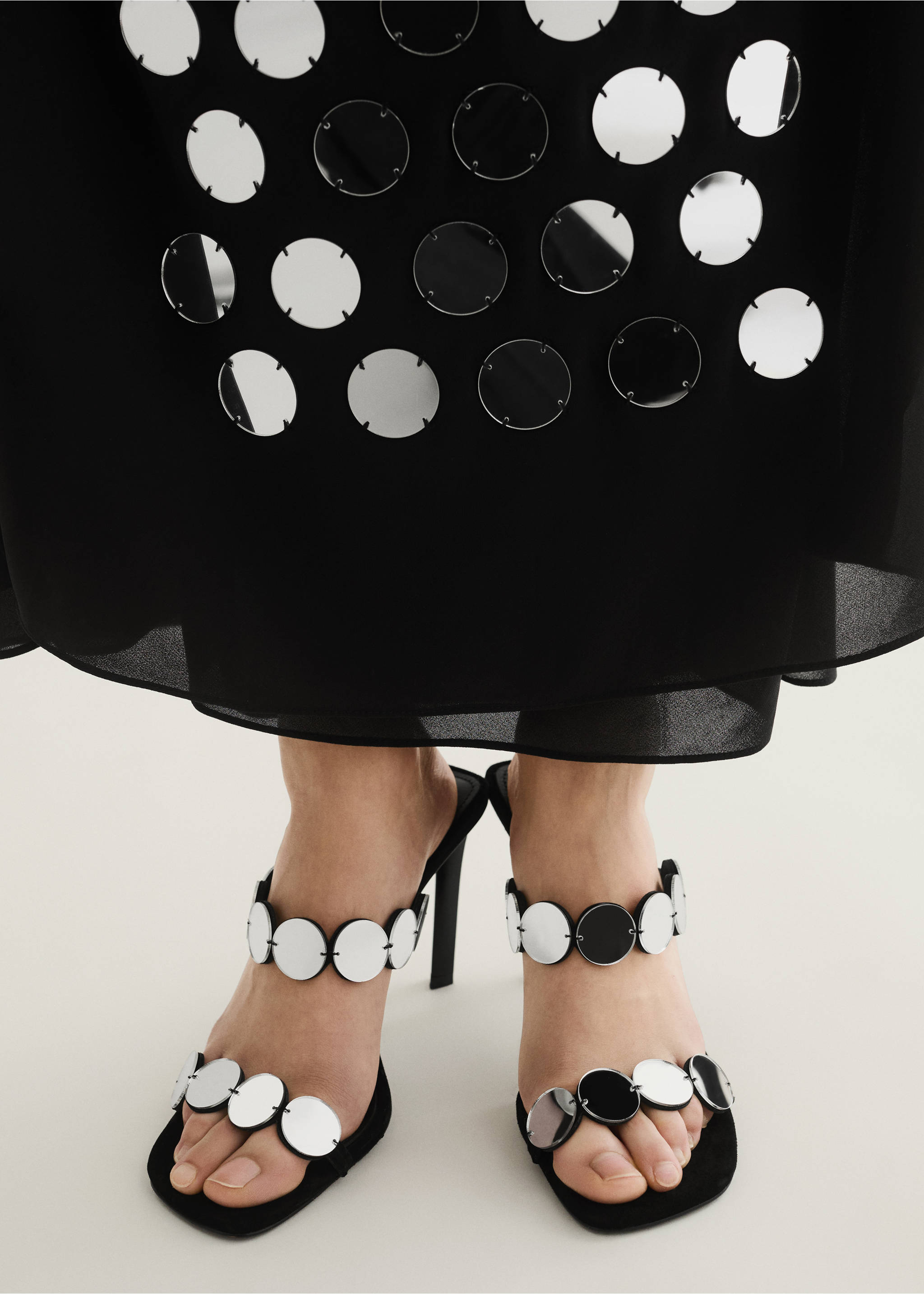 Leather heeled sandal with mirrors - General plane, Black. Ref: 87010270-00.