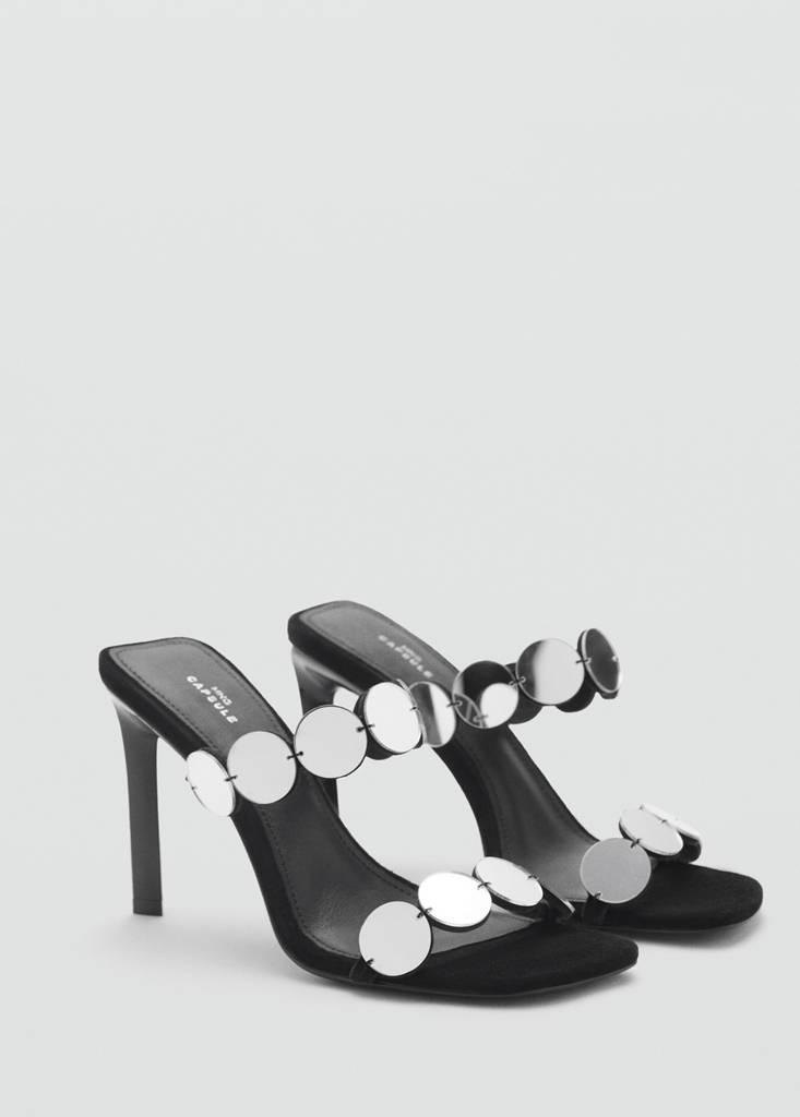 Leather heeled sandal with mirrors — Black