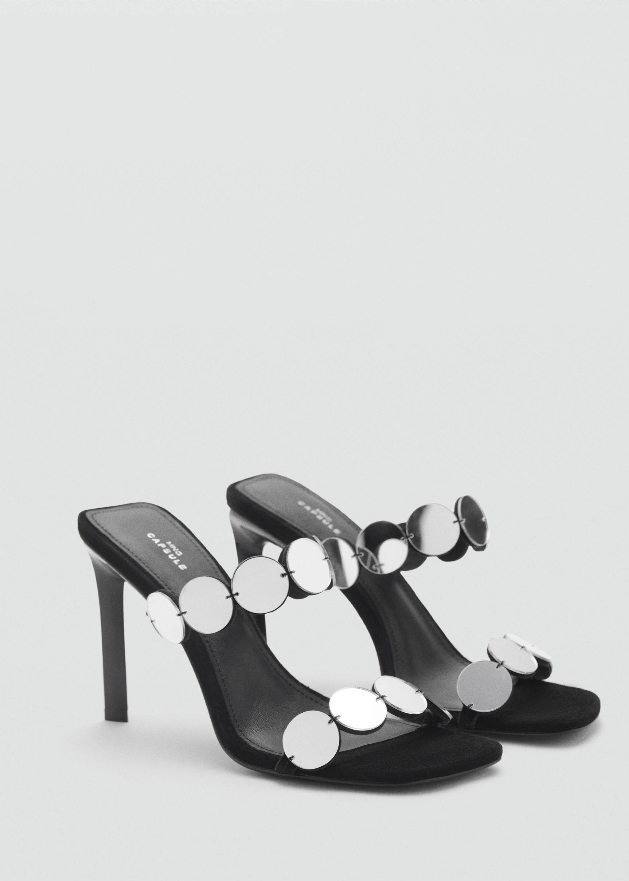 Leather heeled sandal with mirrors - Medium plane, Black. Ref: 87010270-00.