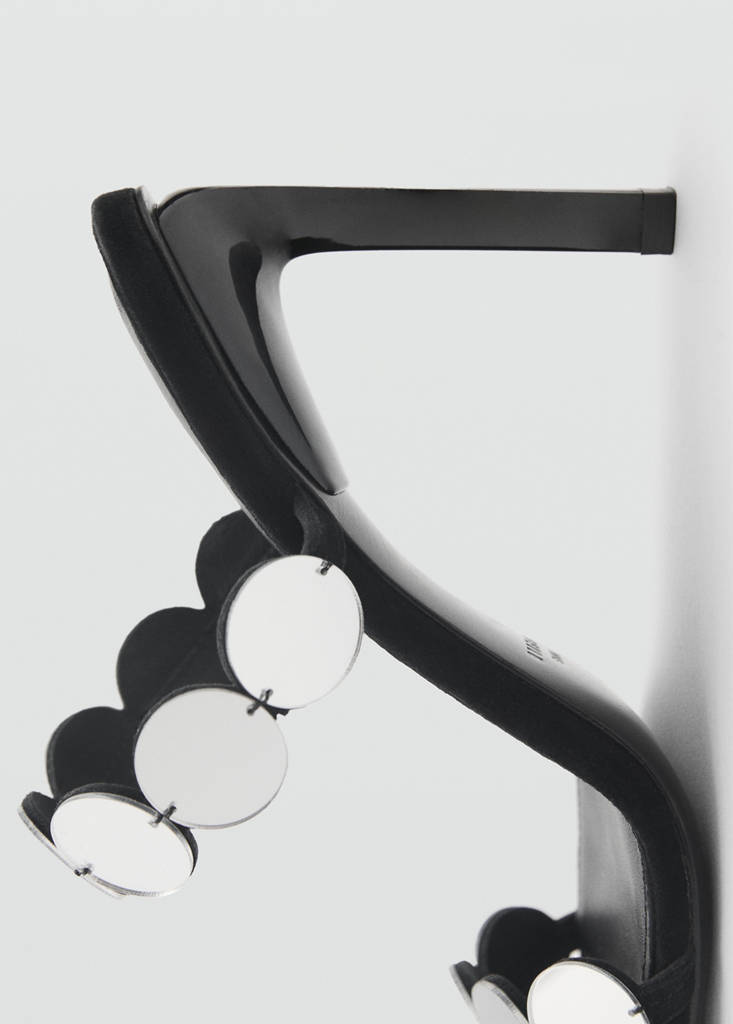 Leather heeled sandal with mirrors — Black