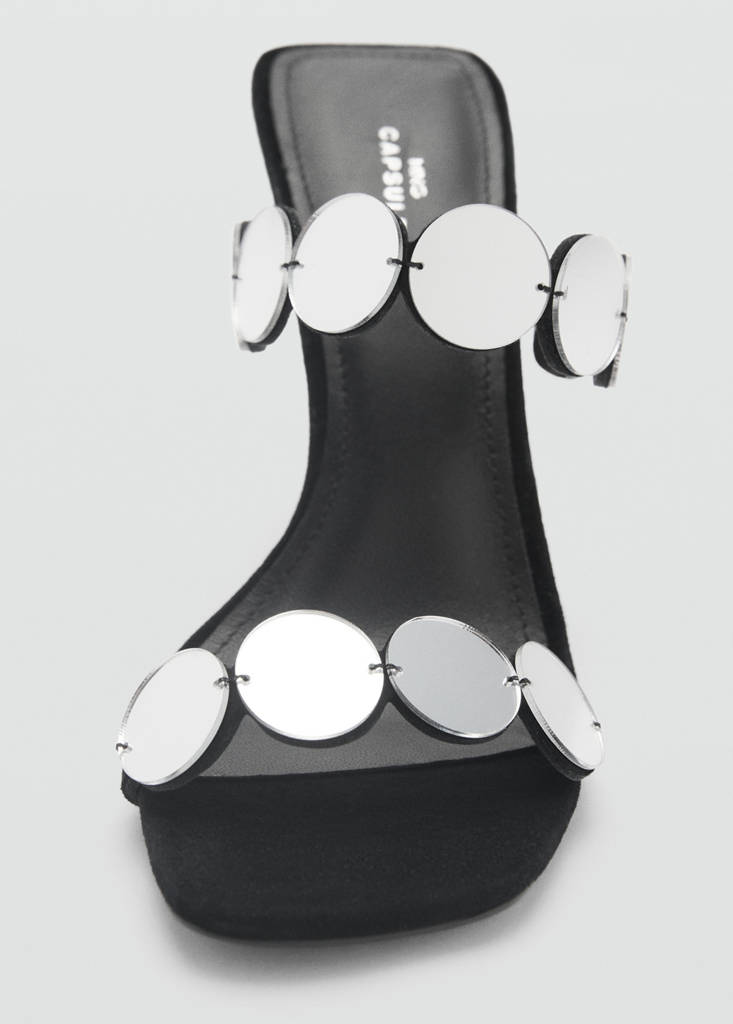 Leather heeled sandal with mirrors — Black