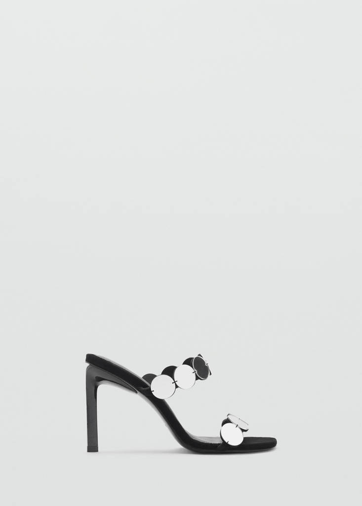 Leather heeled sandal with mirrors — Black