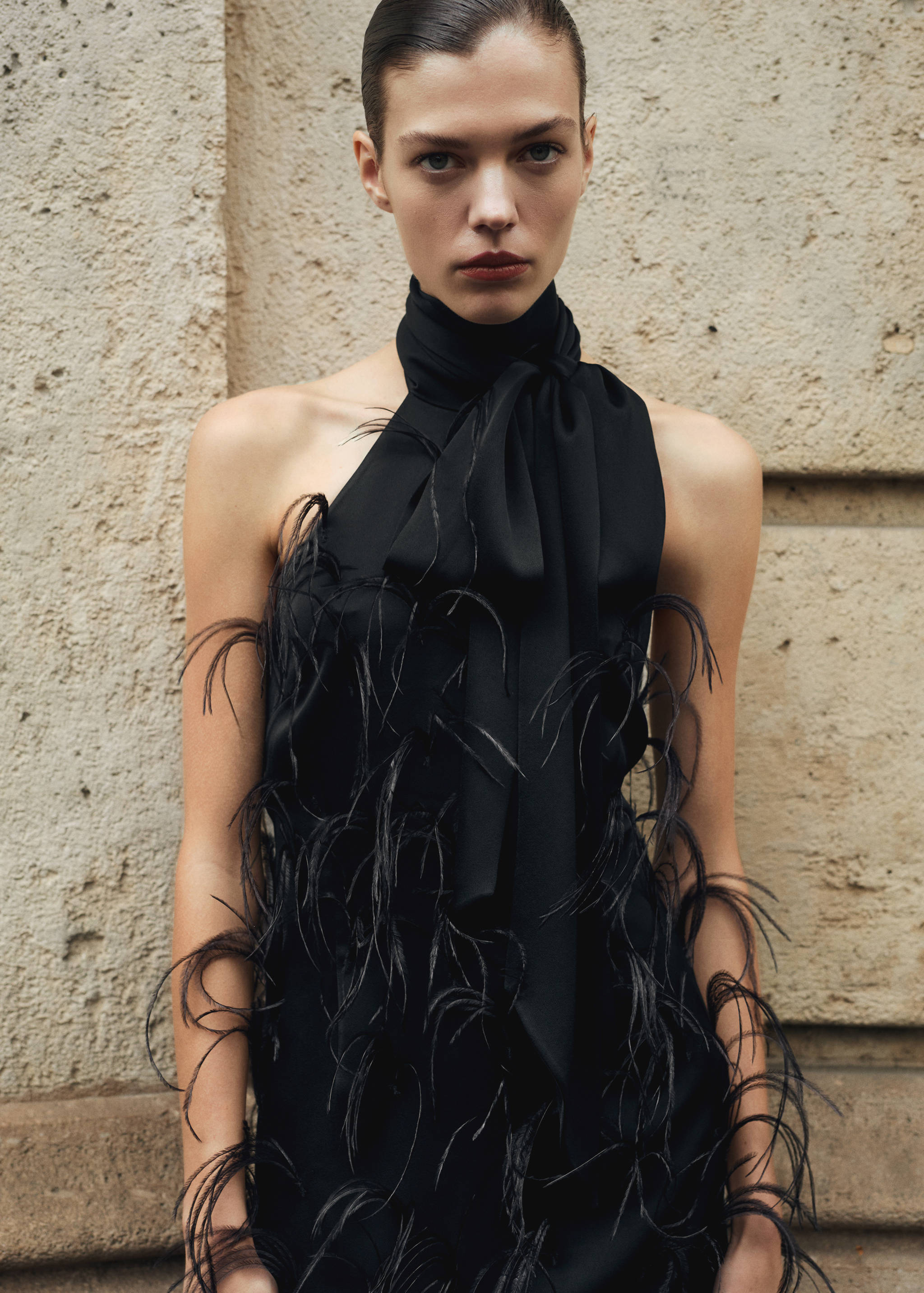 Halter dress with feather decoration - Medium plane