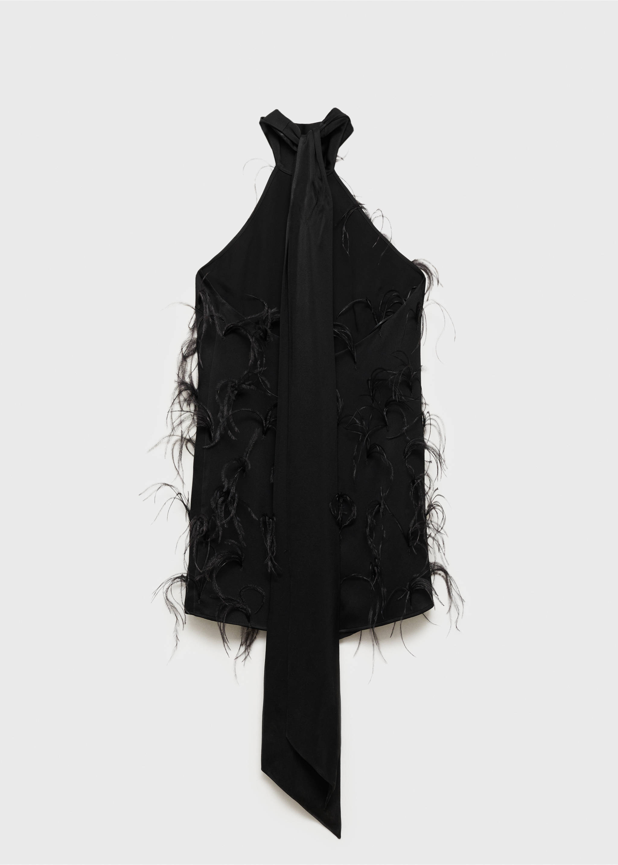 Halter dress with feather decoration - Details of the article 8, Black. Ref: 87010271-00.