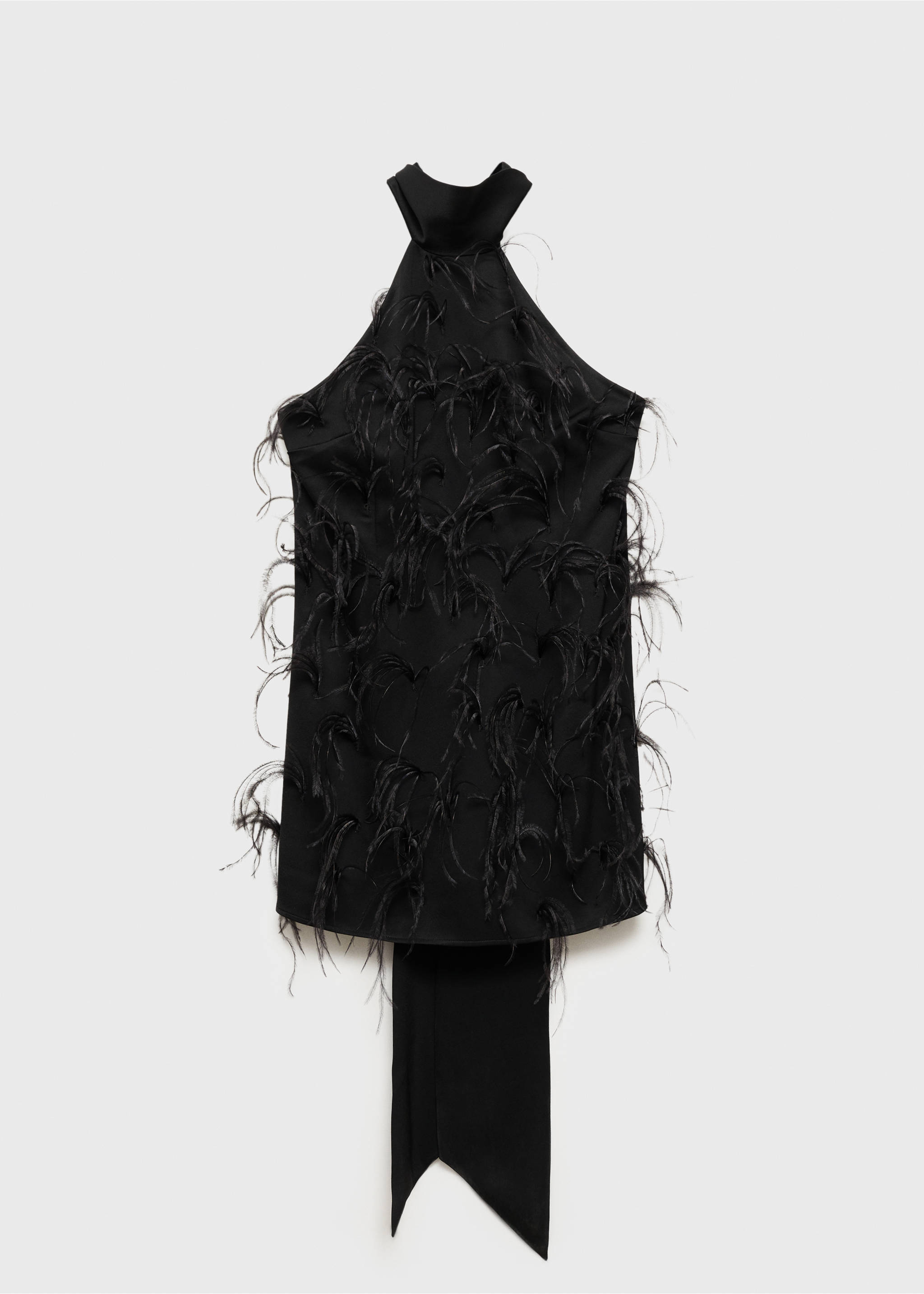 Halter dress with feather decoration - Article without model, Black. Ref: 87010271-00.