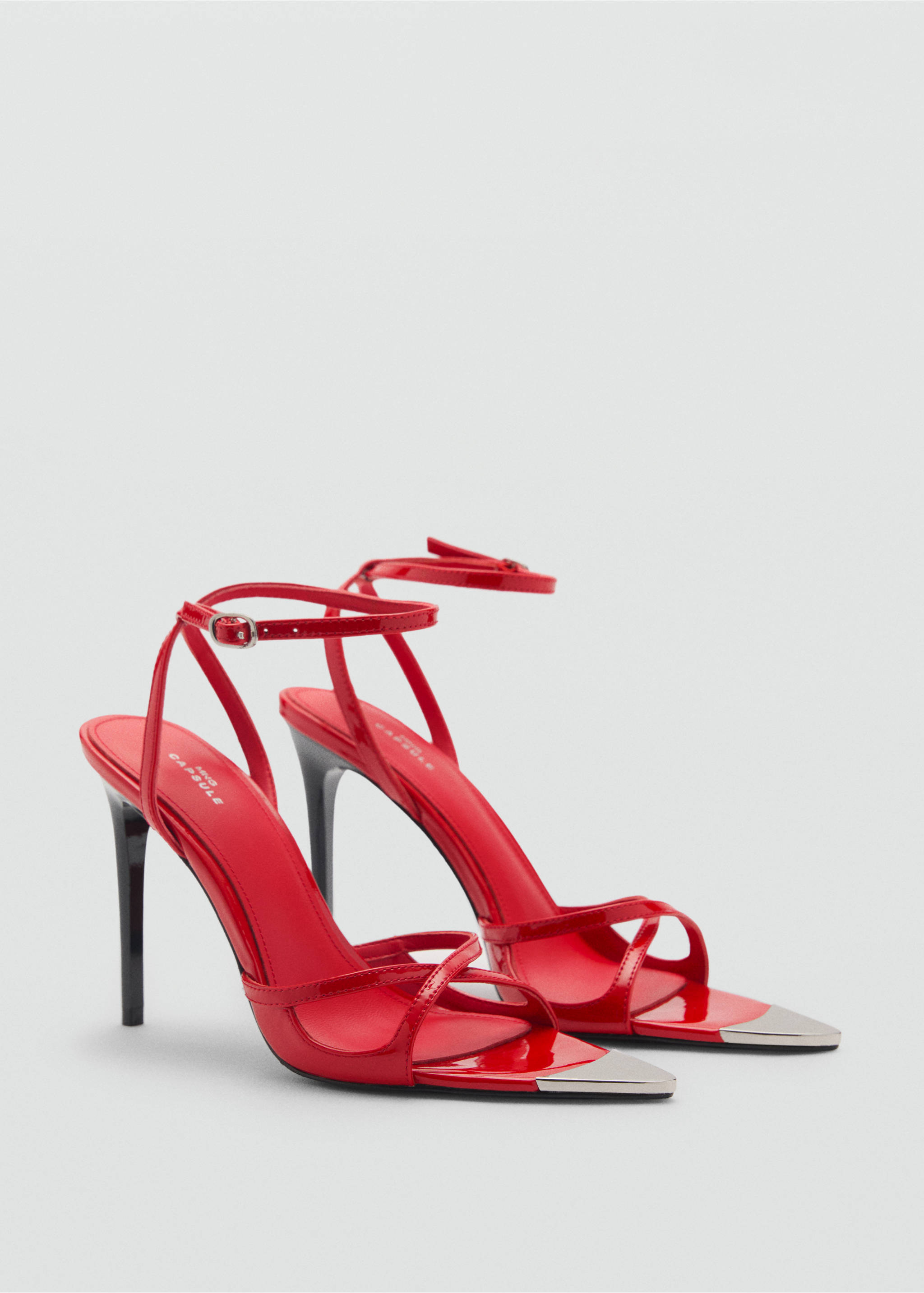Leather heeled sandal with metallic toe - Medium plane, Red. Ref: 87010283-00.