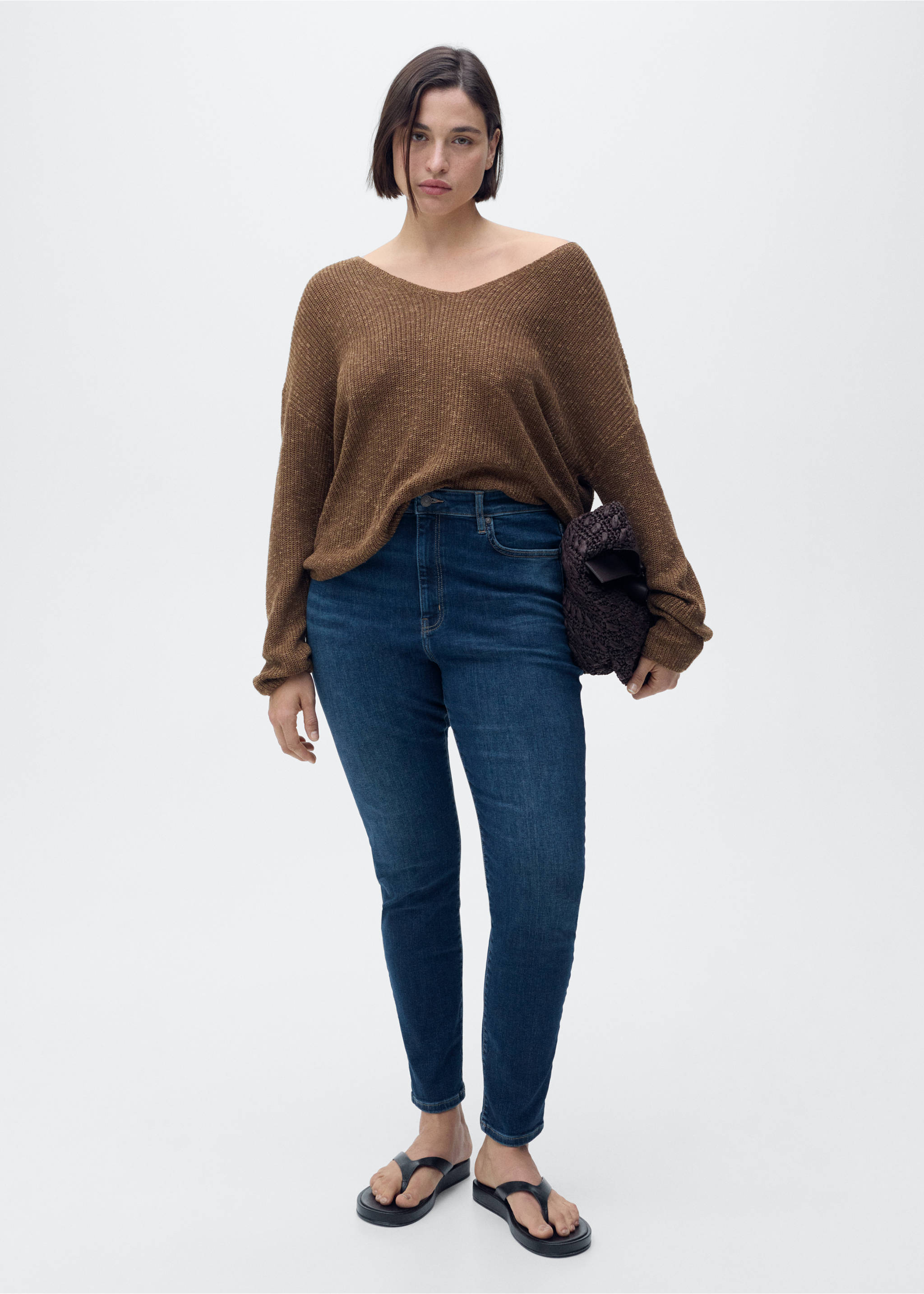 高腰修身牛仔裤 - null, 深蓝色. Ref: 87010284-00.