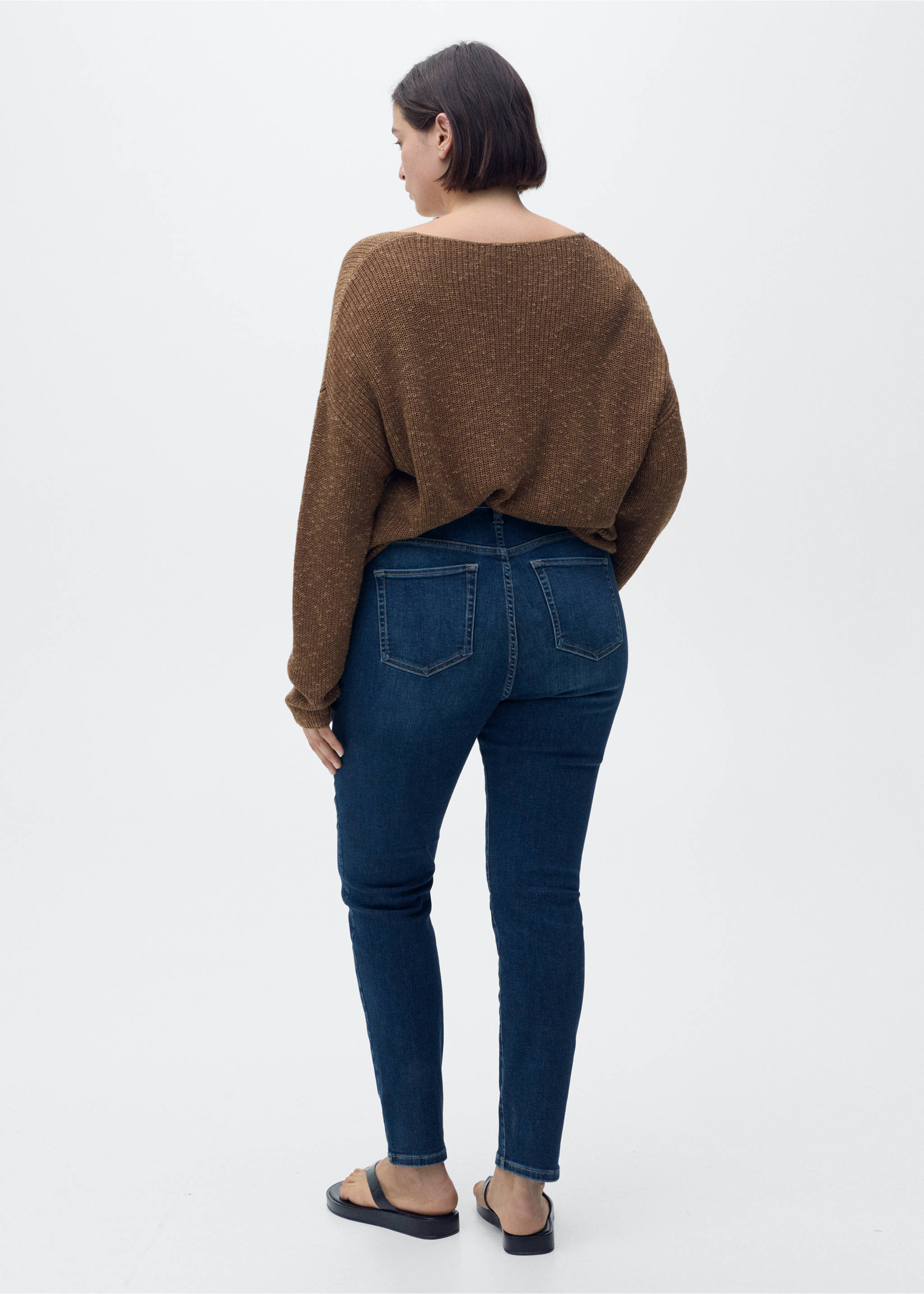 高腰修身牛仔裤 - null, 深蓝色. Ref: 87010284-00.