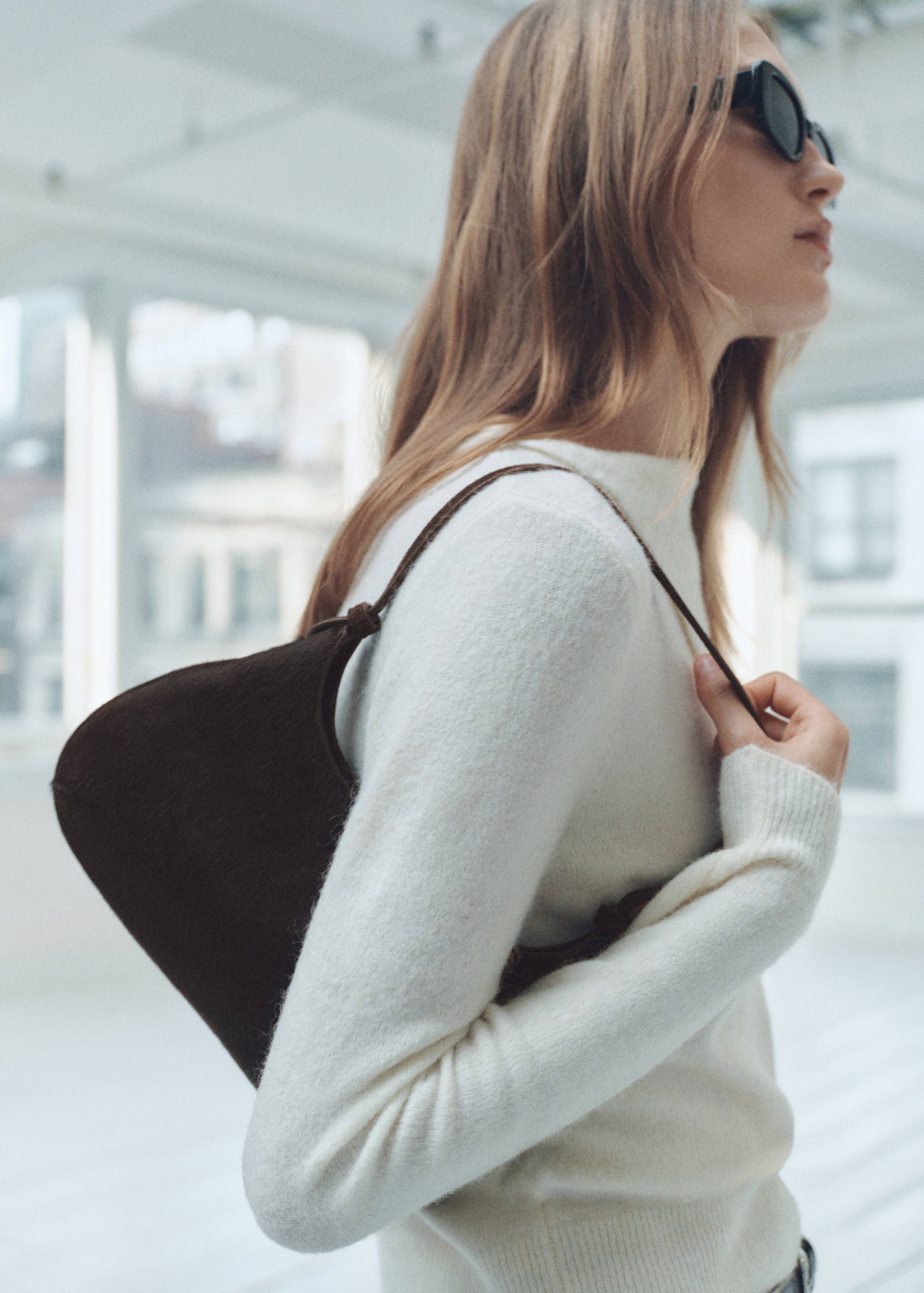 Schoudertas leer bont - Overzichtstekening