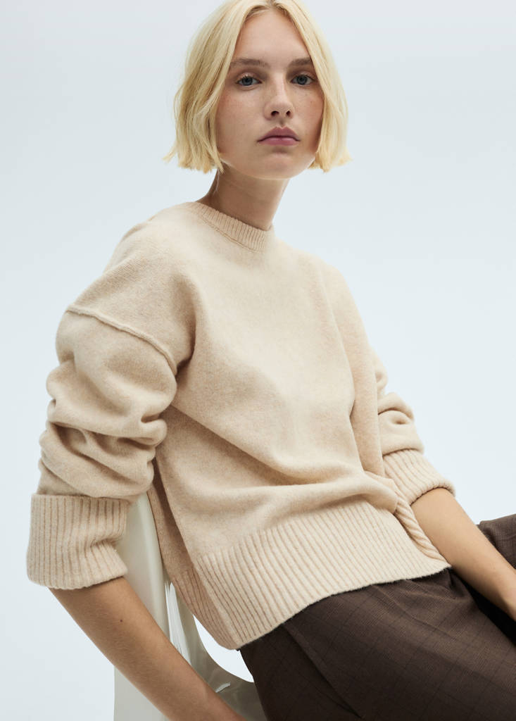 Rolled-up sleeves sweater — Ecru