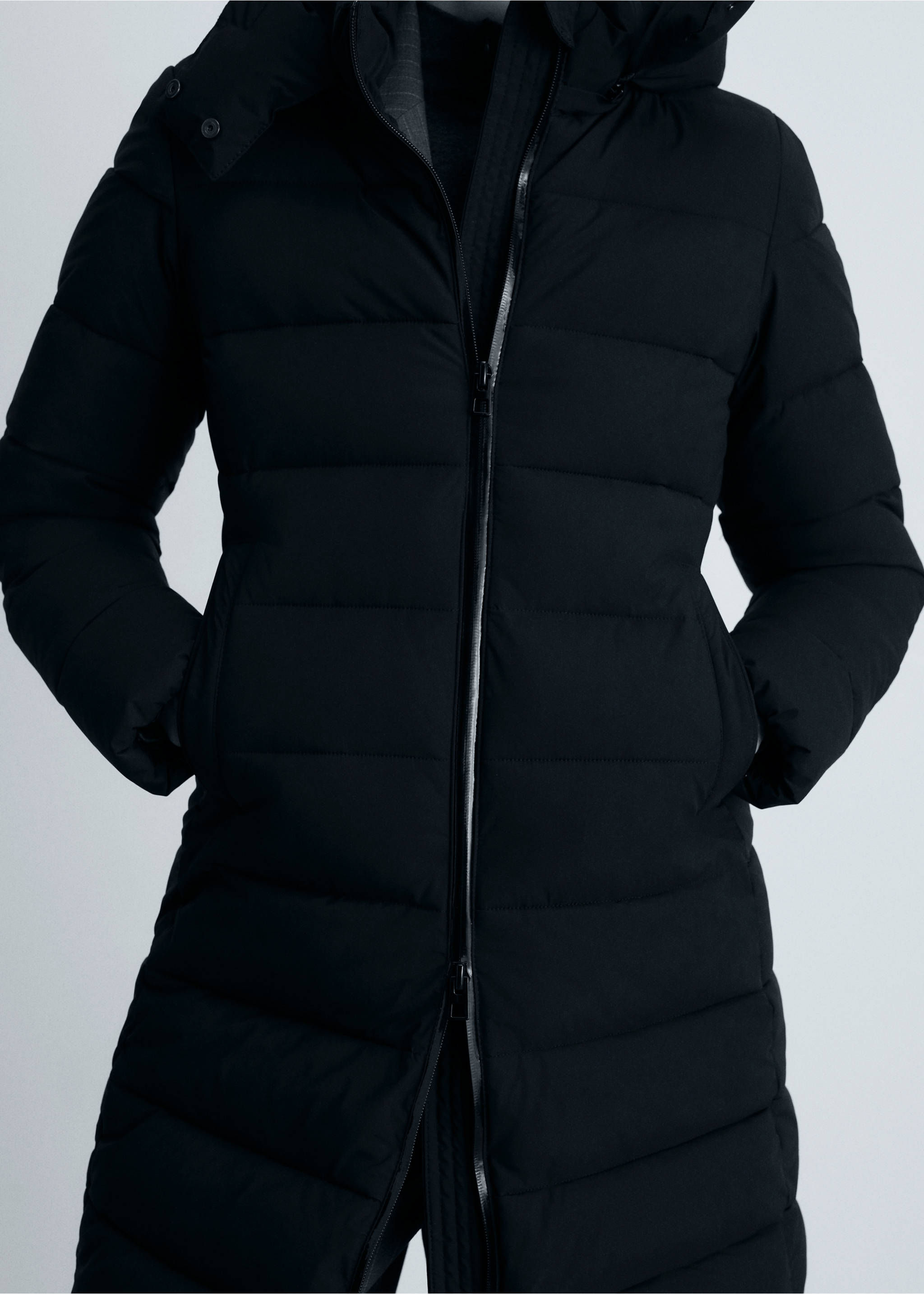 Waterproof padded midi anorak - Medium plane, Black. Ref: 87010346-00.