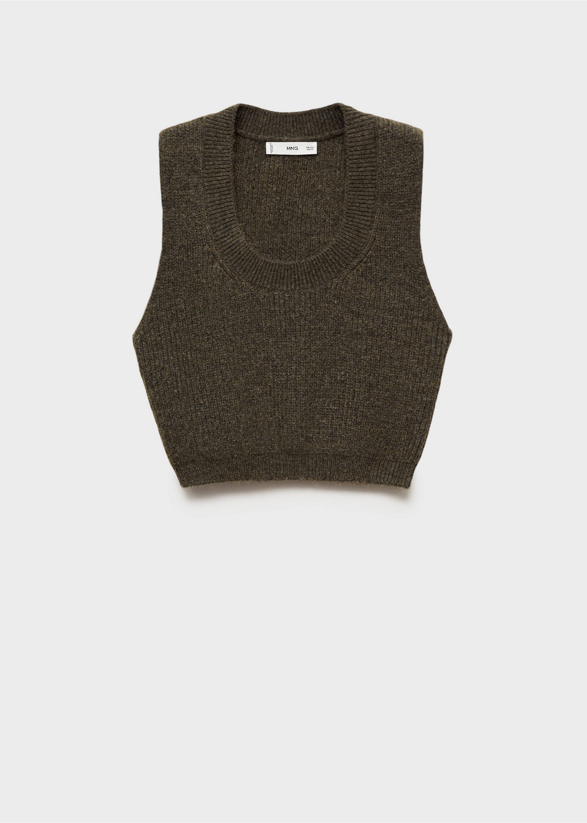 Knitted cropped top - Article without model, Khaki. Ref: 87010363-00.