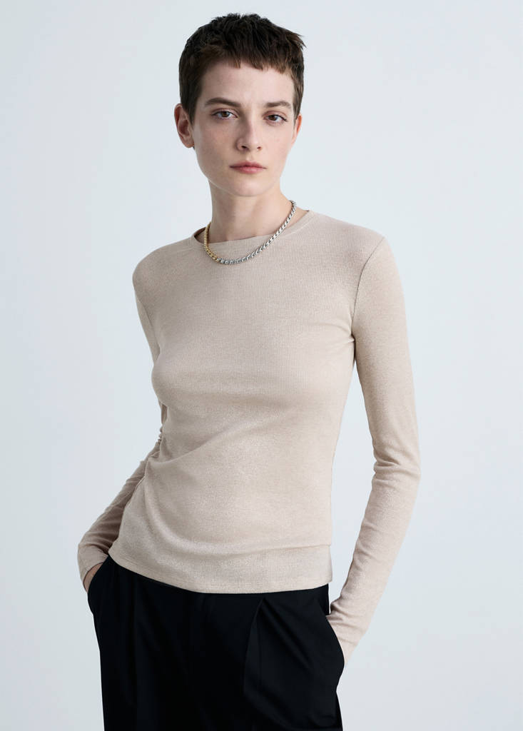 Lurex knitted t-shirt — Beige