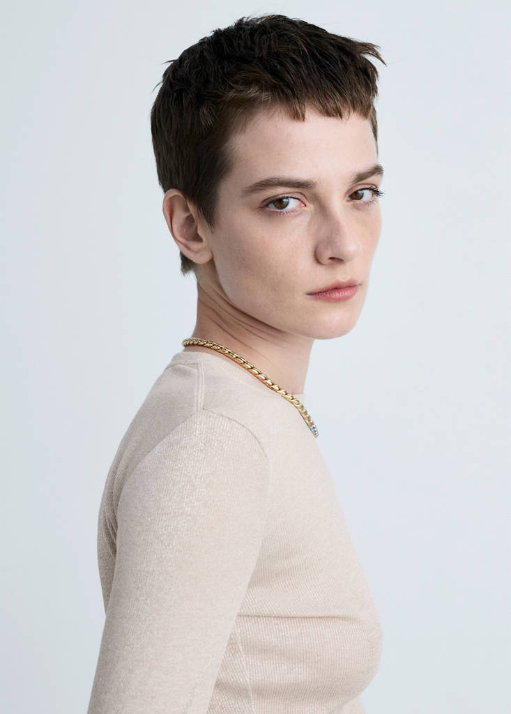 Lurex knitted t-shirt — Beige