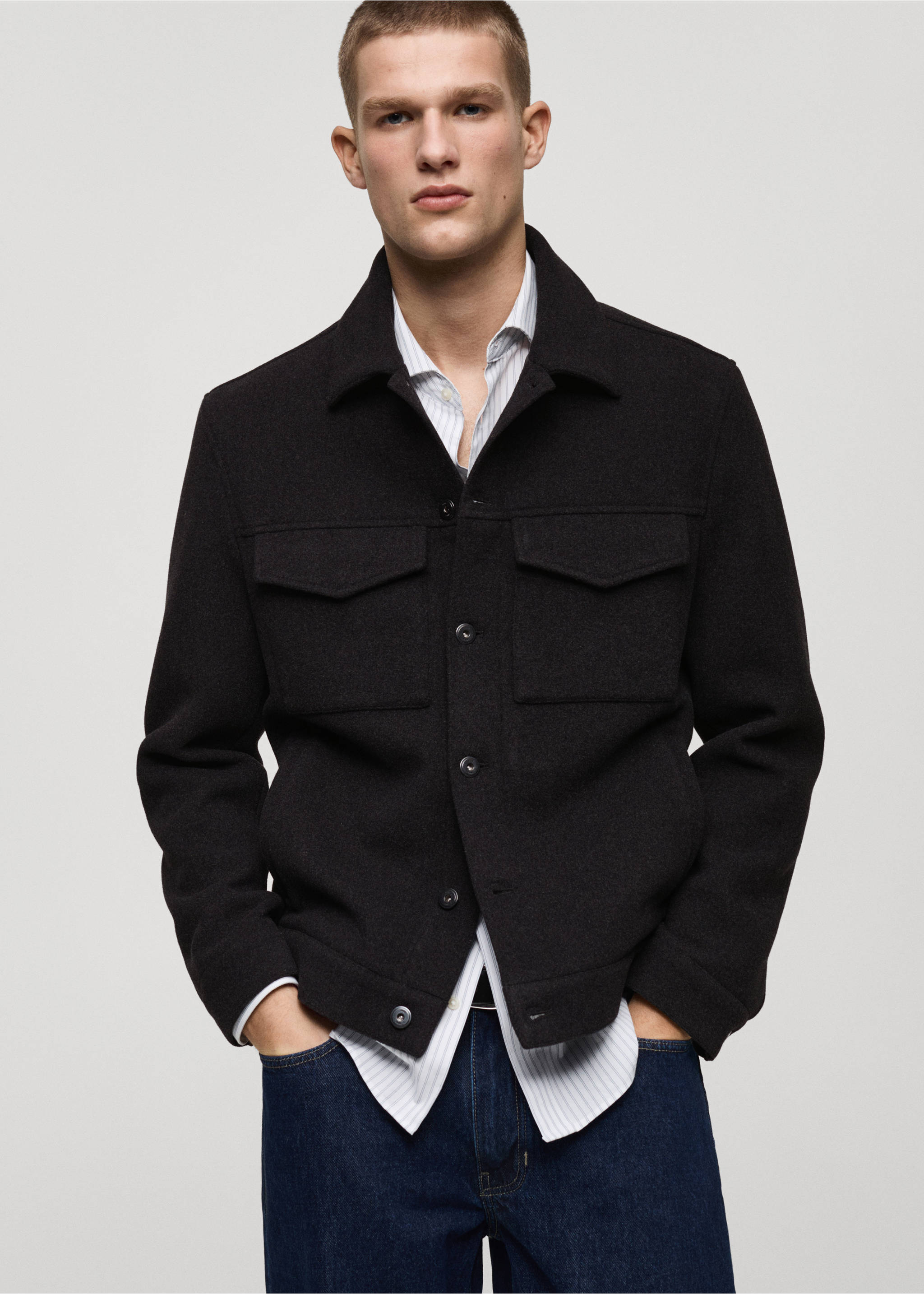 Regular-fit wool jacket - Medium plane, Charcoal. Ref: 87010582-00.