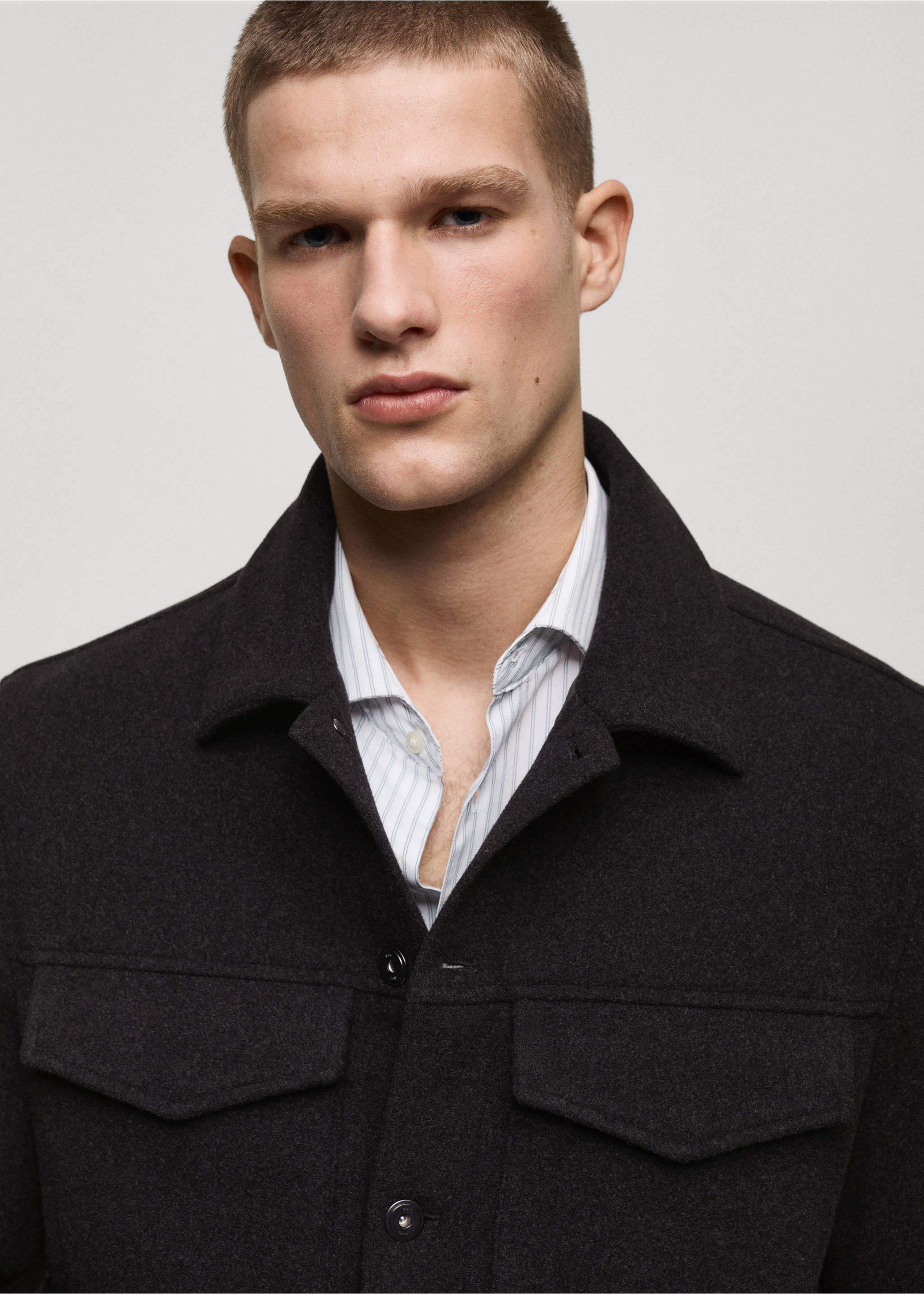 Regular-fit wool jacket - Details of the article 1, Charcoal. Ref: 87010582-00.