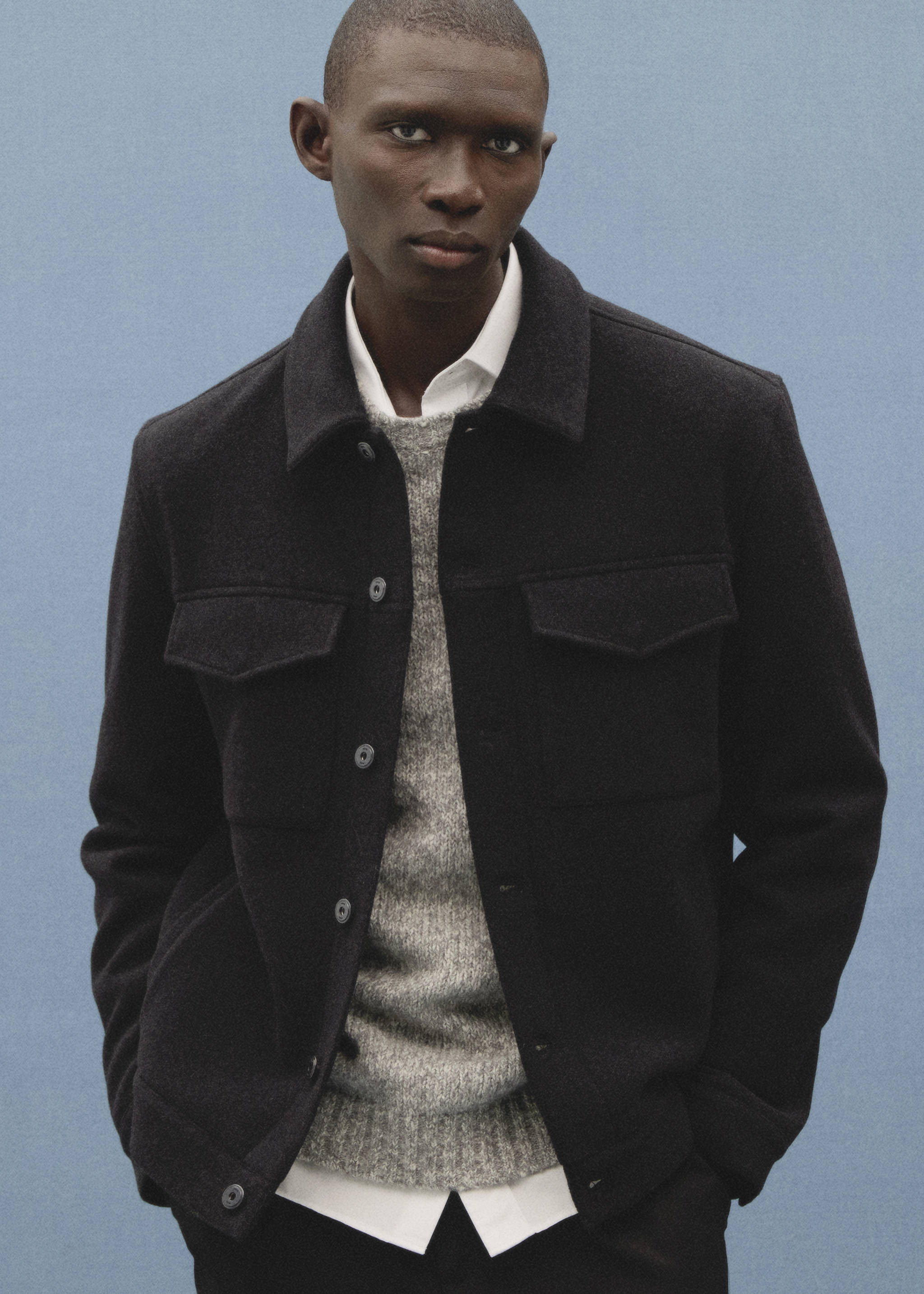 Regular-fit wool jacket - Details of the article 3, Charcoal. Ref: 87010582-00.