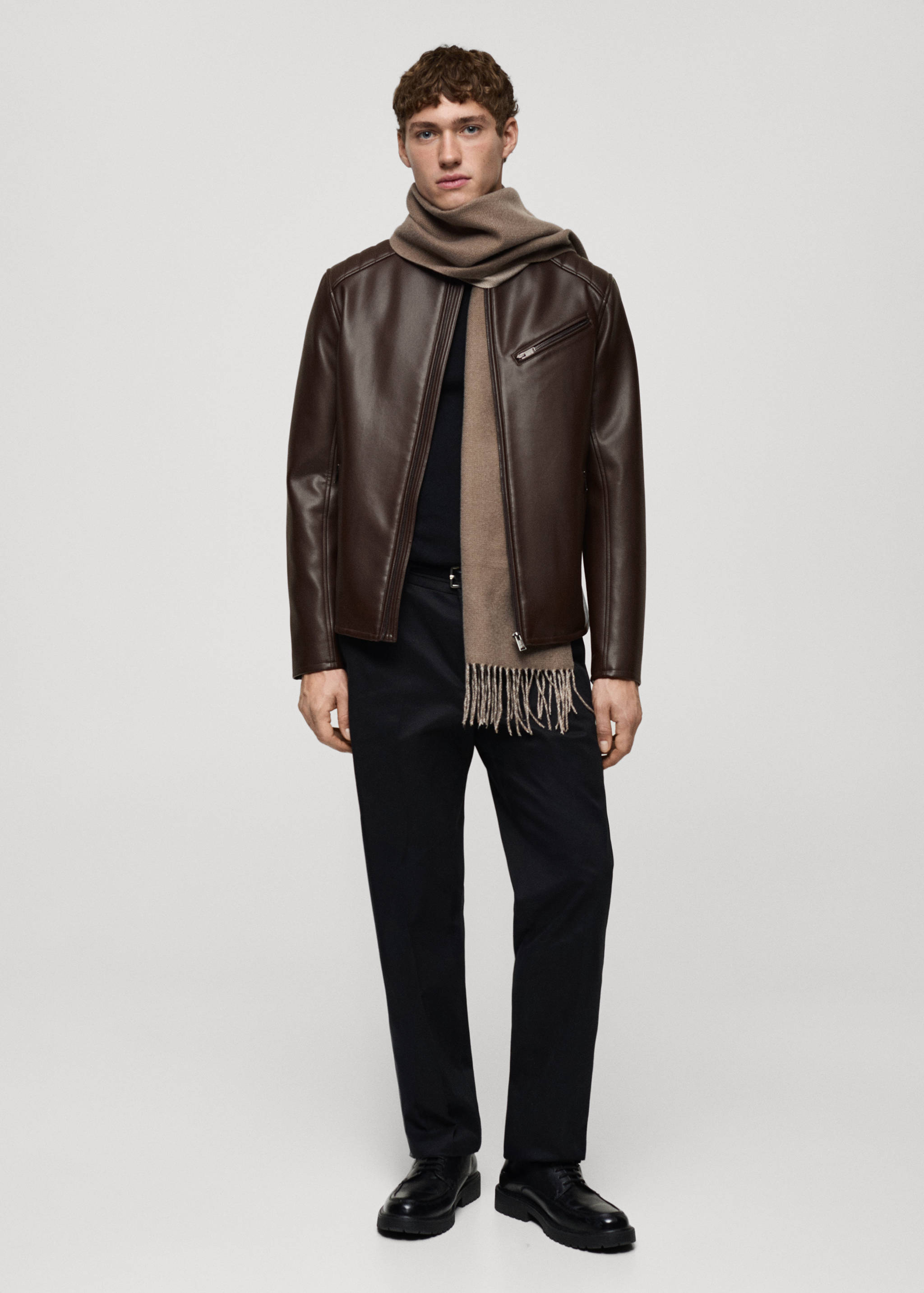 皮革效果车缝细节外套 - null