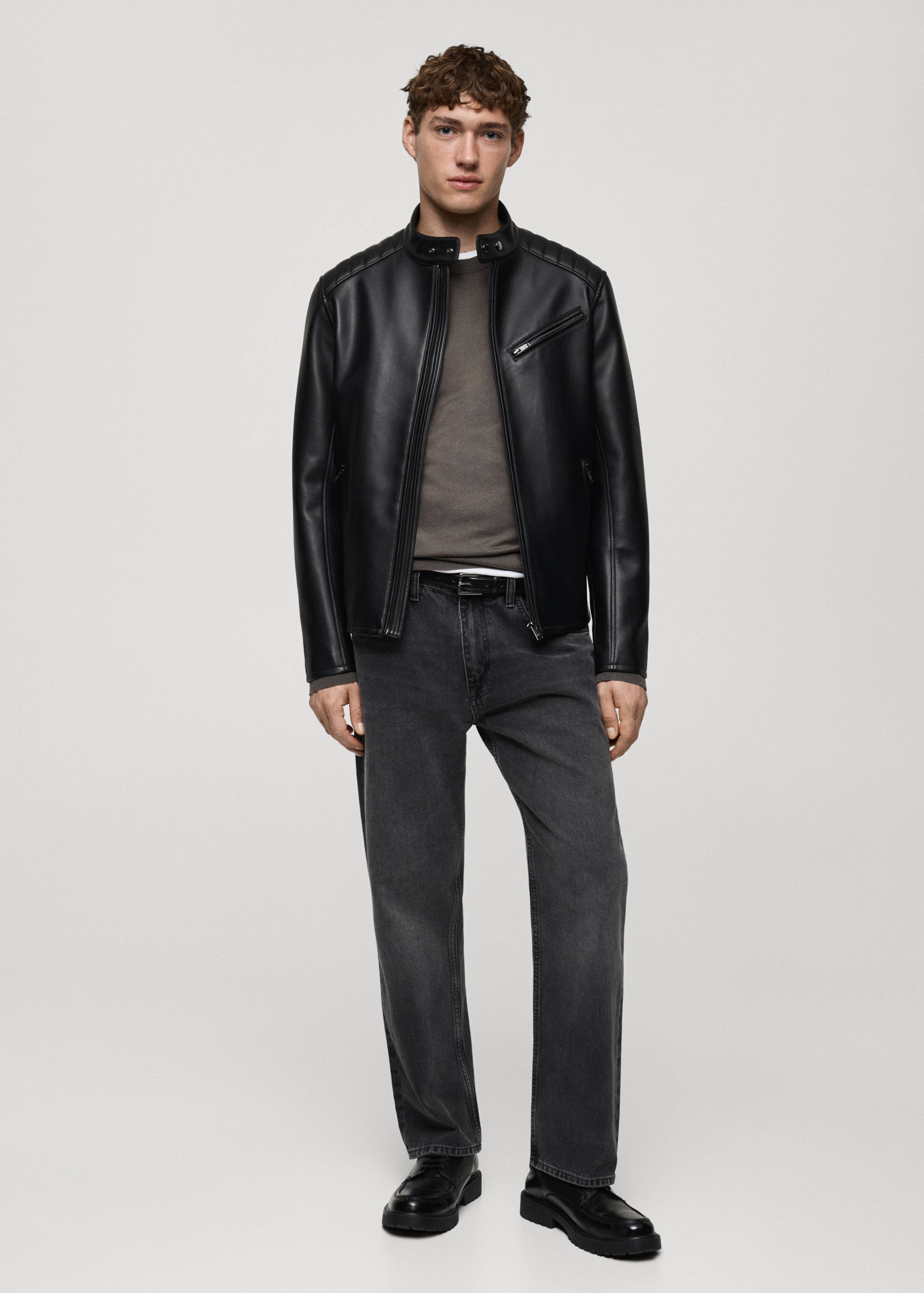 皮革效果车缝细节外套 - null