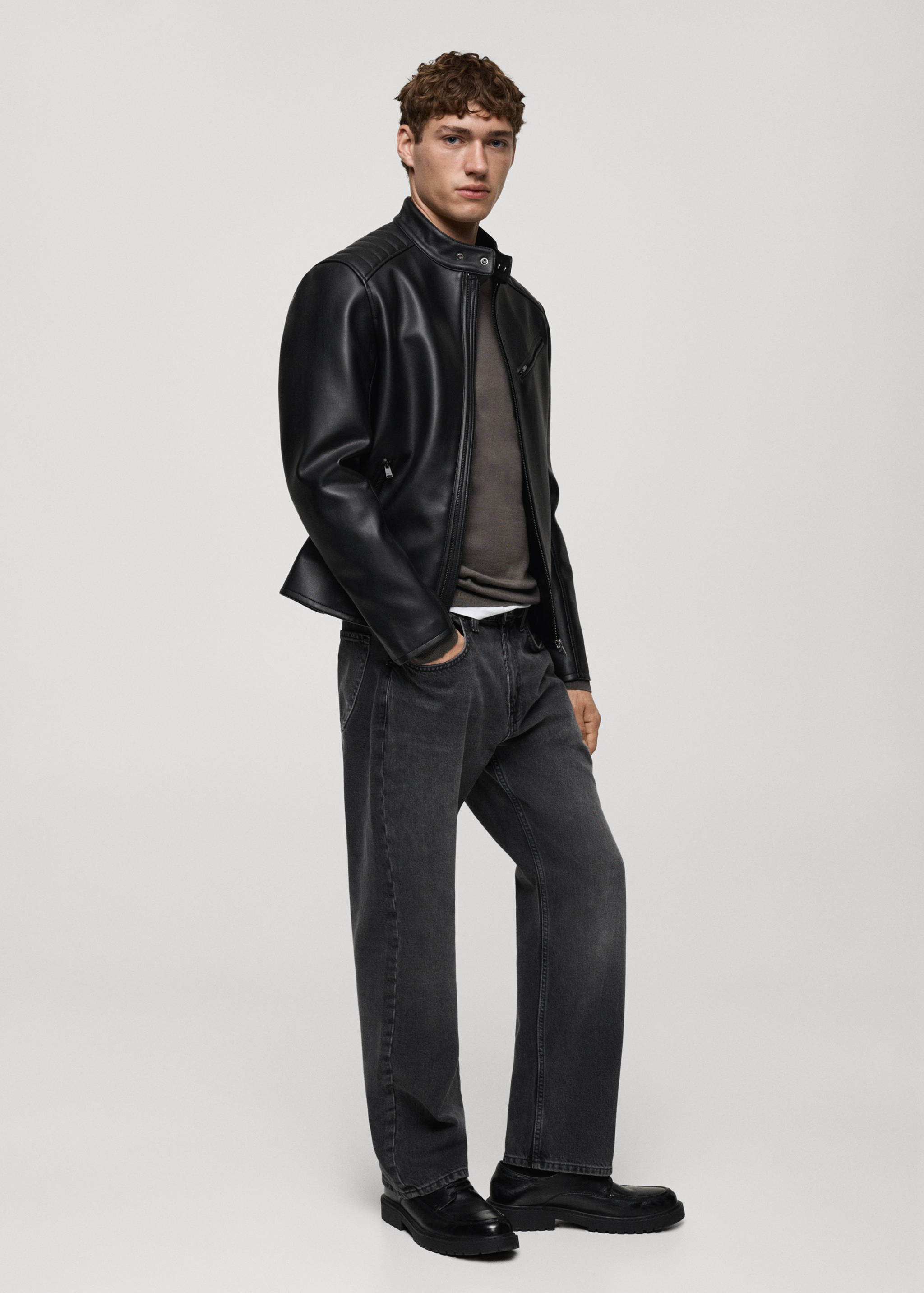 皮革效果车缝细节外套 - null