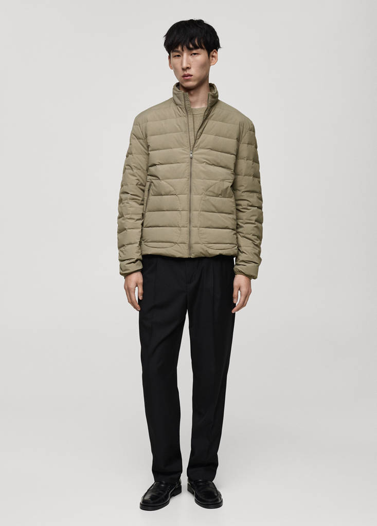 Quilted jacket with down and feather filling — Medium Brown