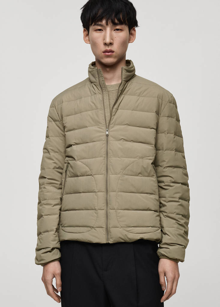 Quilted jacket with down and feather filling — Medium Brown