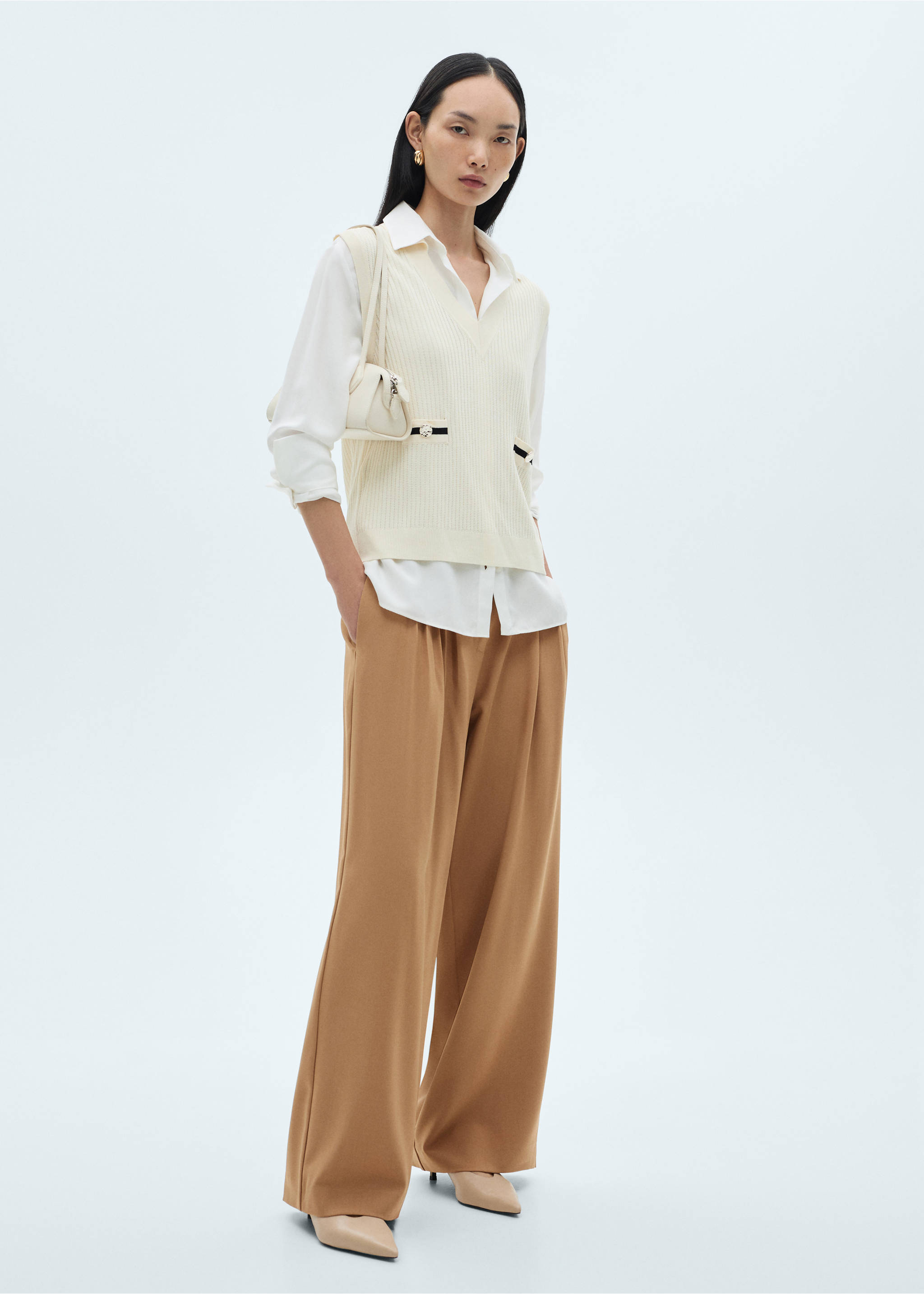 Wide leg pleated trousers - General plane, Medium Brown. Ref: 87010593-00.