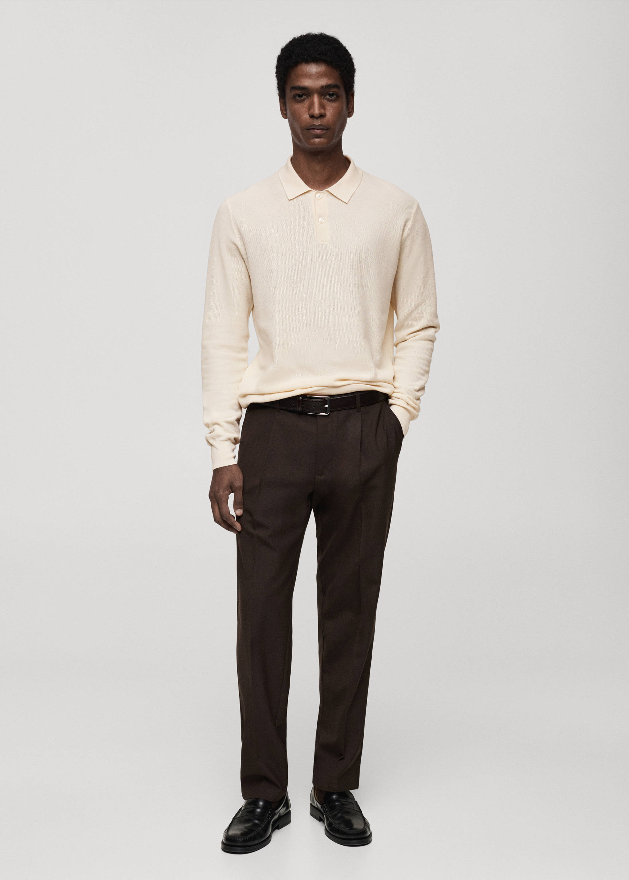 Micro-structured cotton knitted polo shirt - General plane