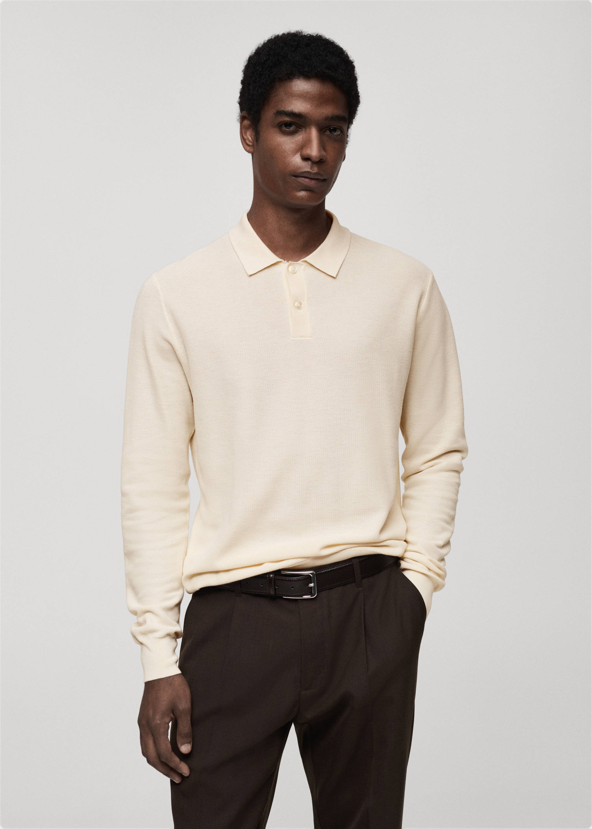 Micro-structured cotton knitted polo shirt - Medium plane