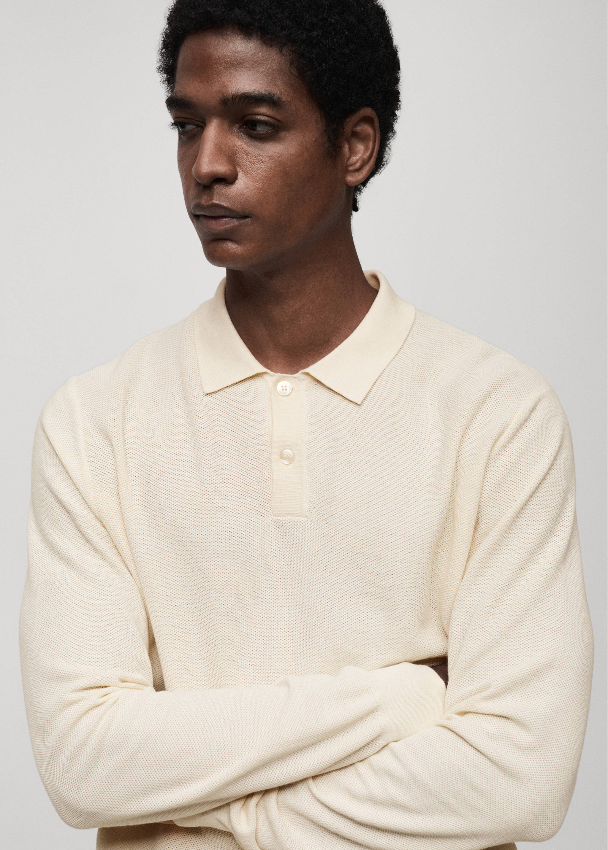 Micro-structured cotton knitted polo shirt - Details of the article 1