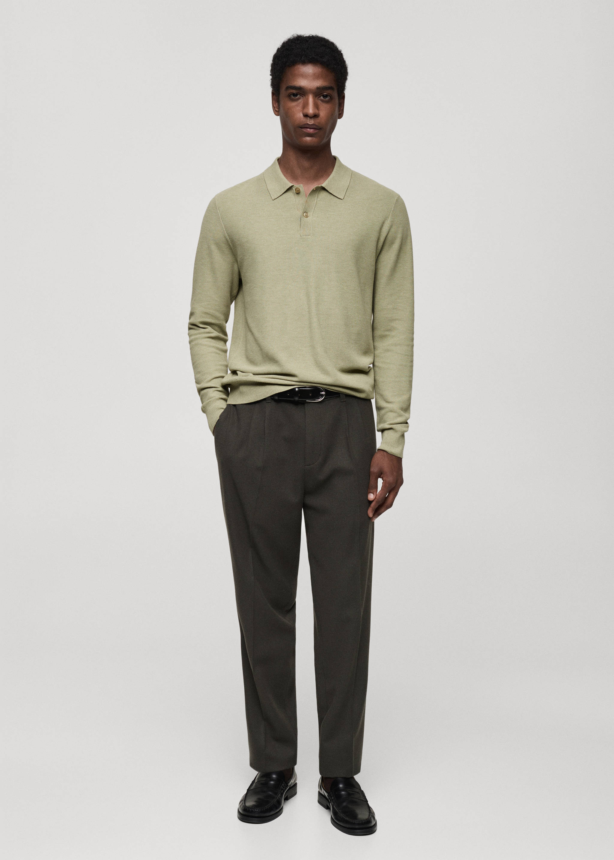 Micro-structured cotton knitted polo shirt - General plane