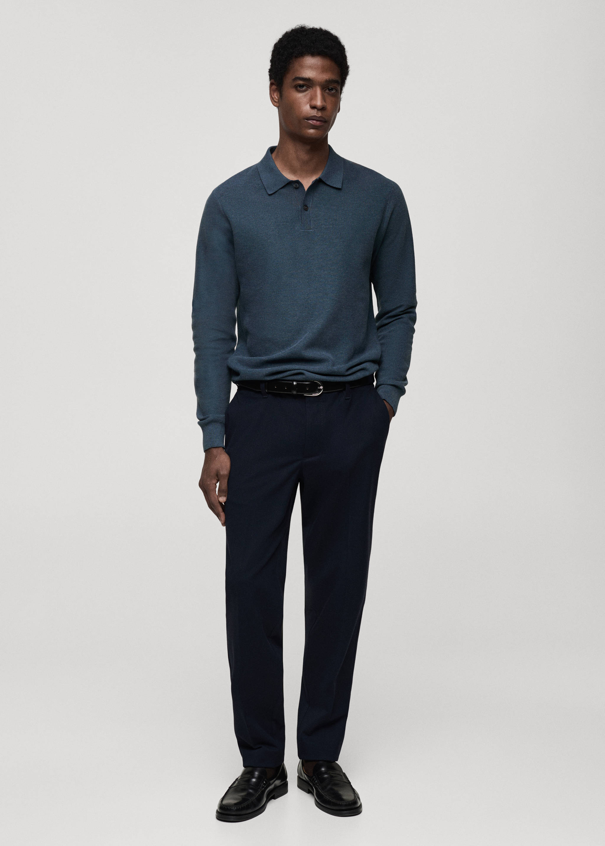 Micro-structured cotton knitted polo shirt - General plane