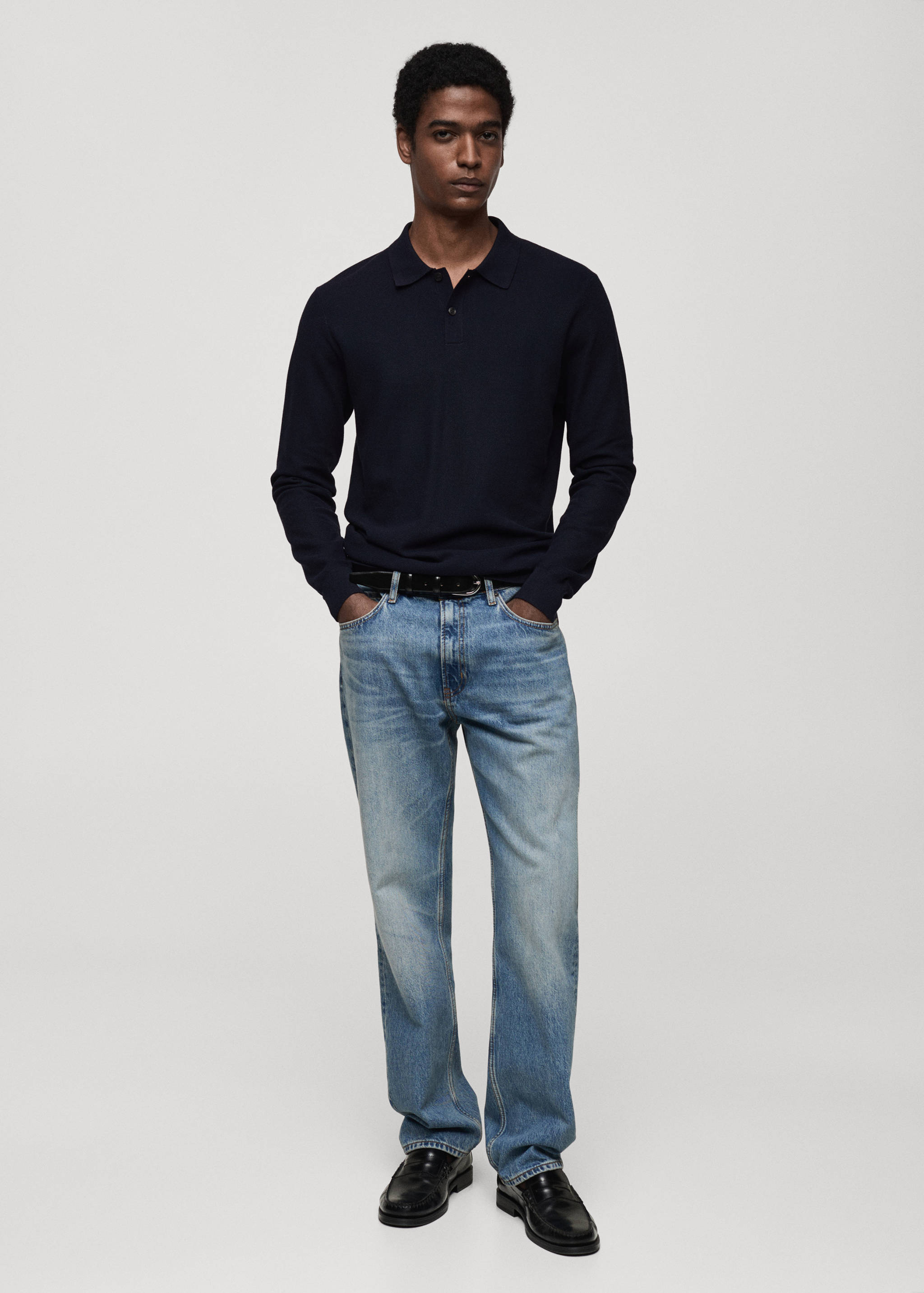 Micro-structured cotton knitted polo shirt - General plane