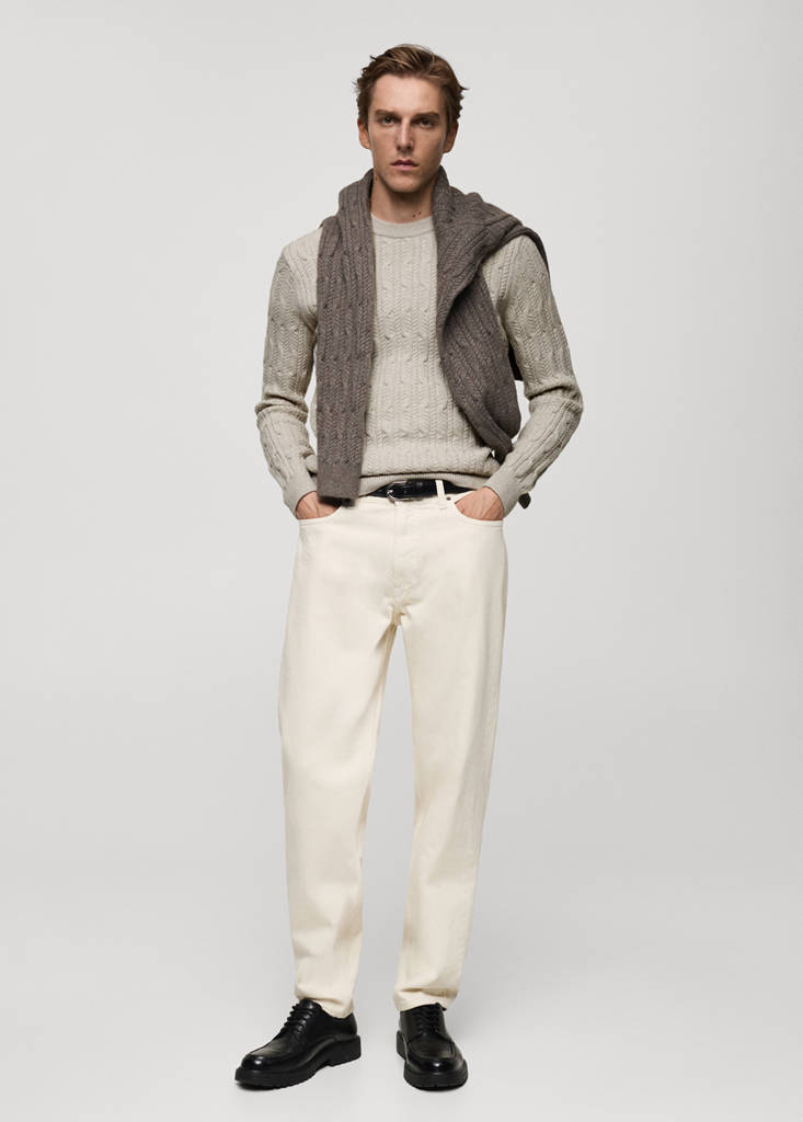 MANGO MAN - Pull-over maille tressée gris chiné clair - XXL