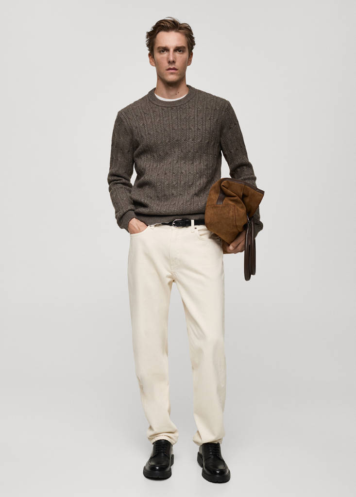 MANGO MAN - Pull-over maille tressée gris vison - S