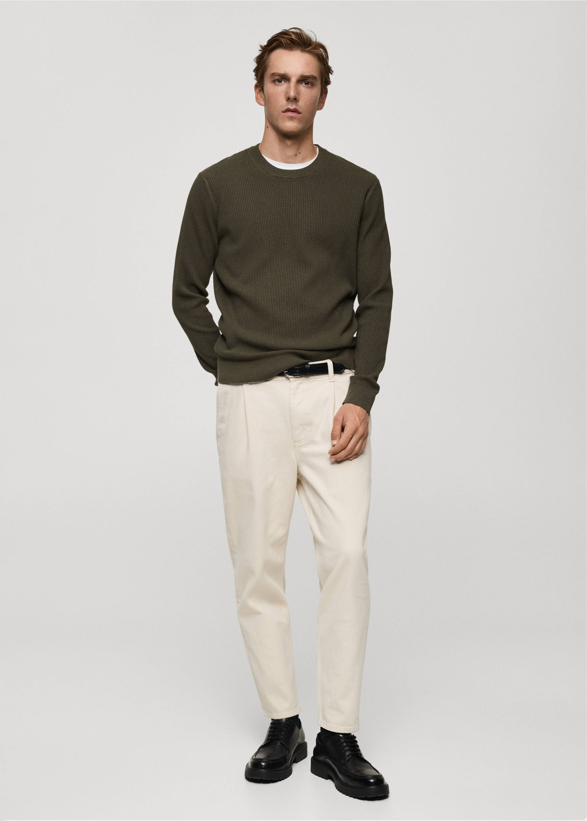 Fine rib-knit cotton sweater - General plane, Khaki. Ref: 87010610-00.