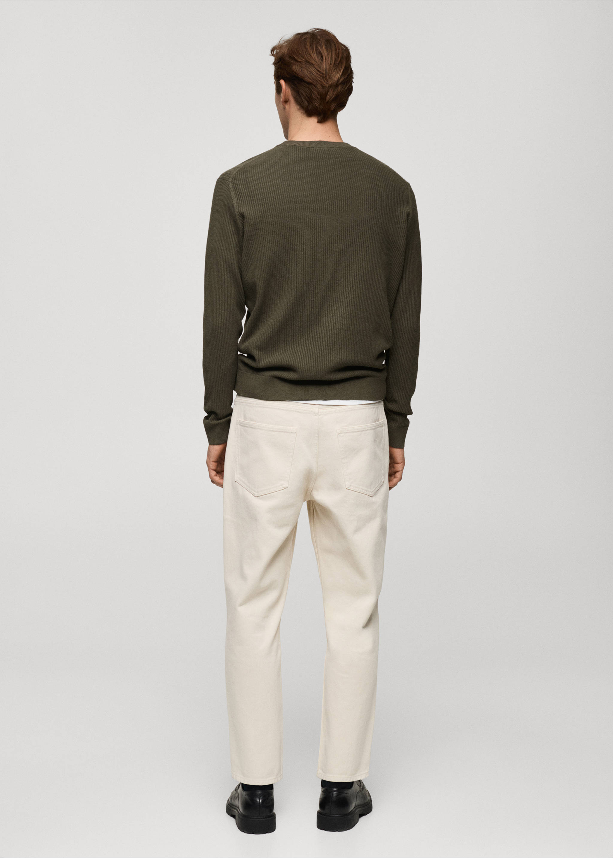 Fine rib-knit cotton sweater - Reverse of the article, Khaki. Ref: 87010610-00.
