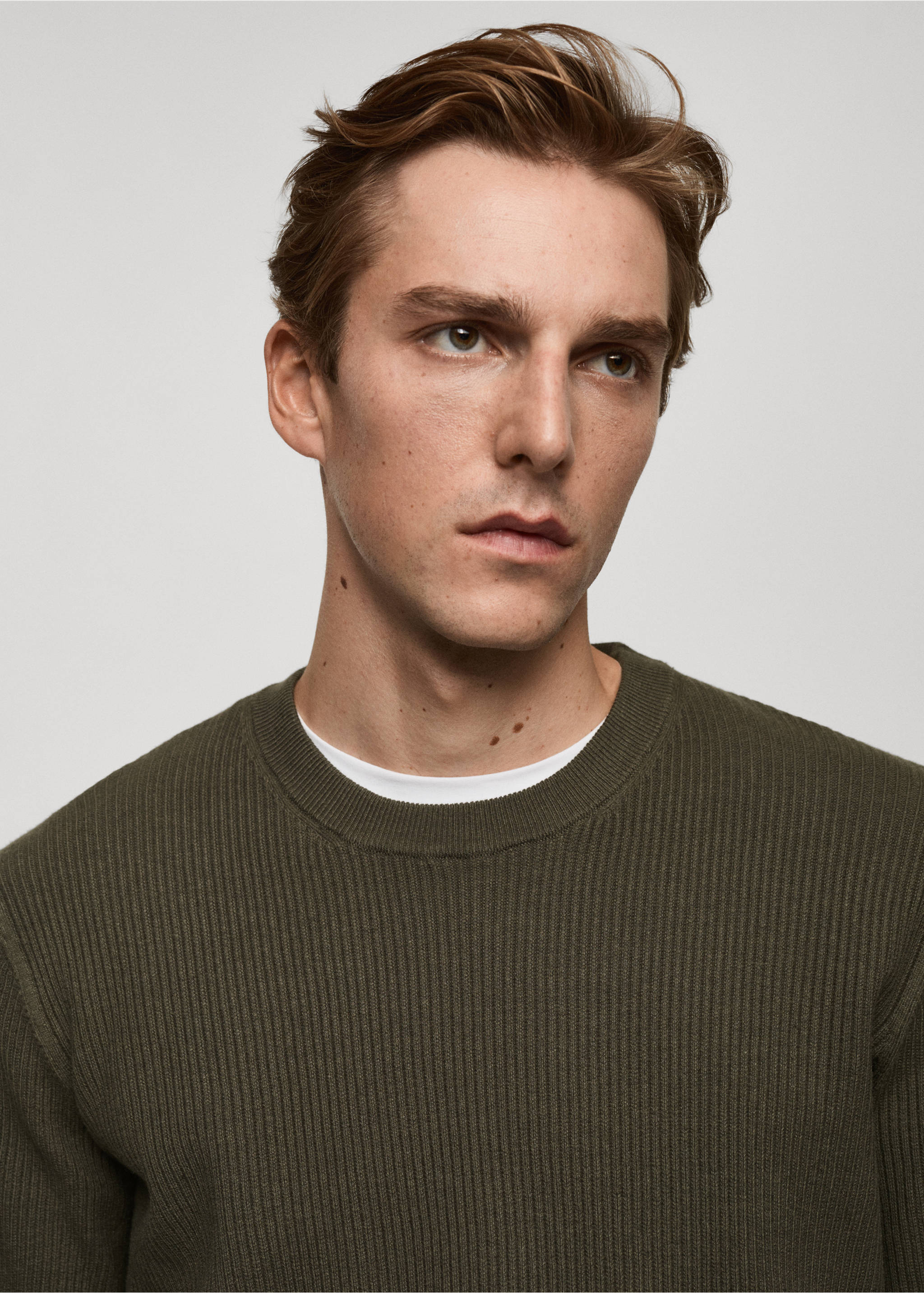 Fine rib-knit cotton sweater - Details of the article 1, Khaki. Ref: 87010610-00.