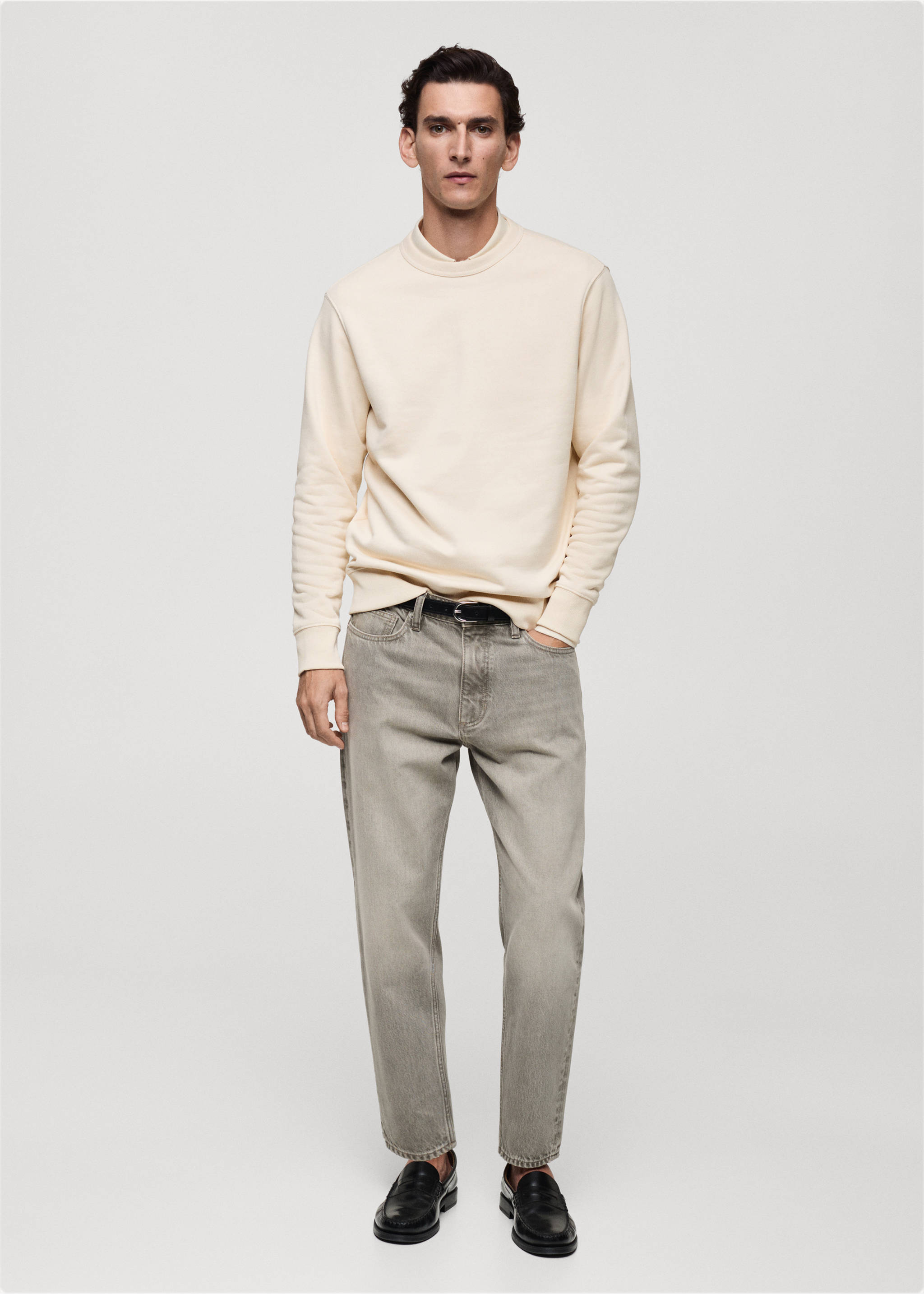 Regular kesim pamuklu sweatshirt - Genel plan, Ekrü. Ref: 87010620-00.
