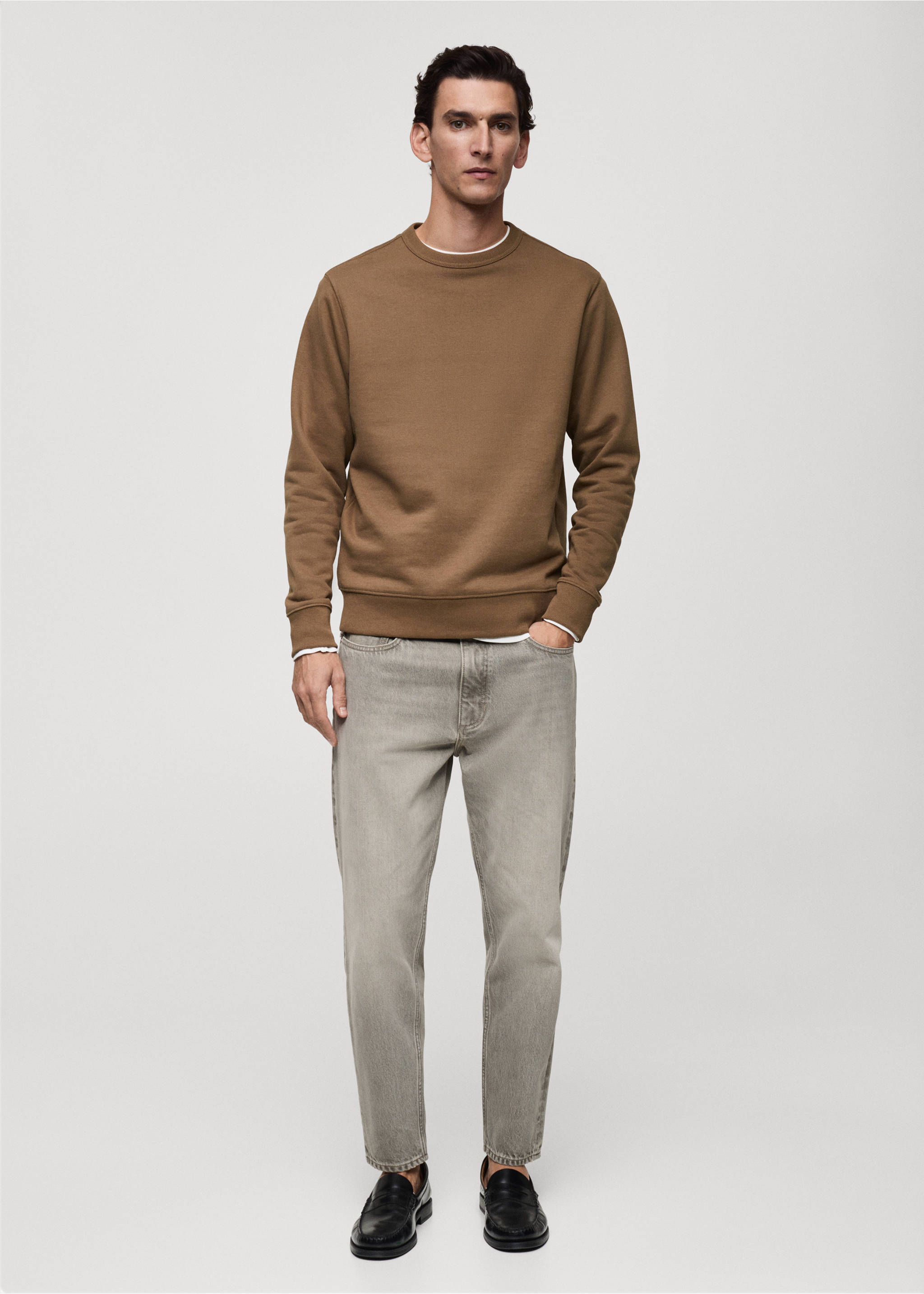 Regular kesim pamuklu sweatshirt - Genel plan, Orta Kahverengi. Ref: 87010620-00.