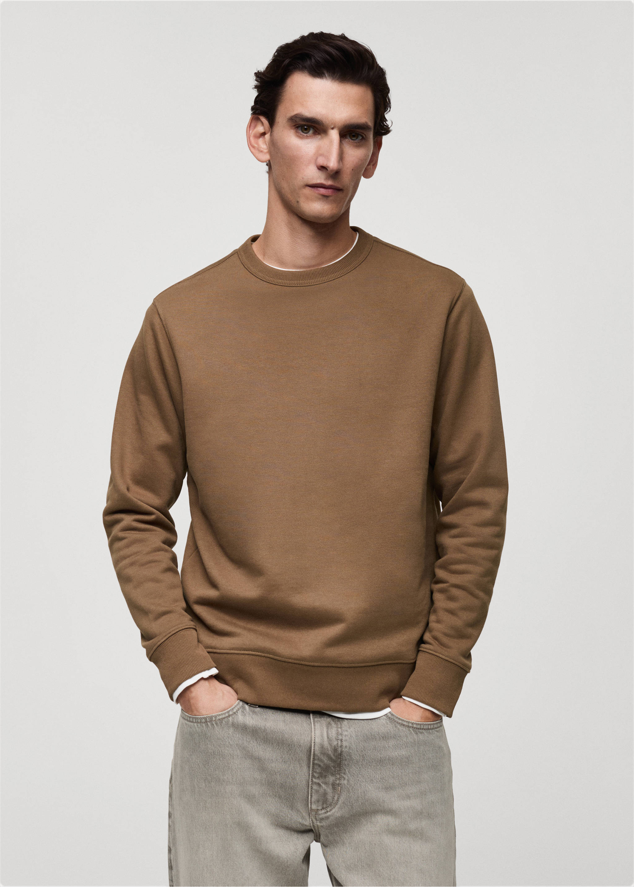 Regular kesim pamuklu sweatshirt - Orta plan, Orta Kahverengi. Ref: 87010620-00.
