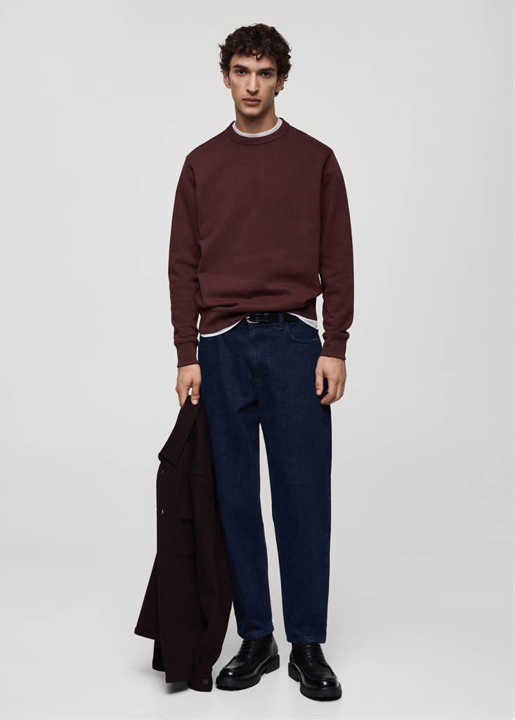 Regular-fit cotton sweatshirt — Burgundy