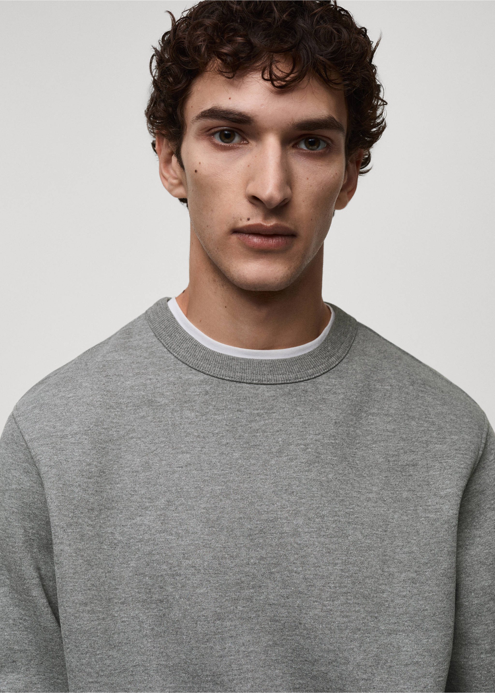 Regular-fit cotton sweatshirt - Details of the article 1, Medium Heather Grey. Ref: 87010620-00.