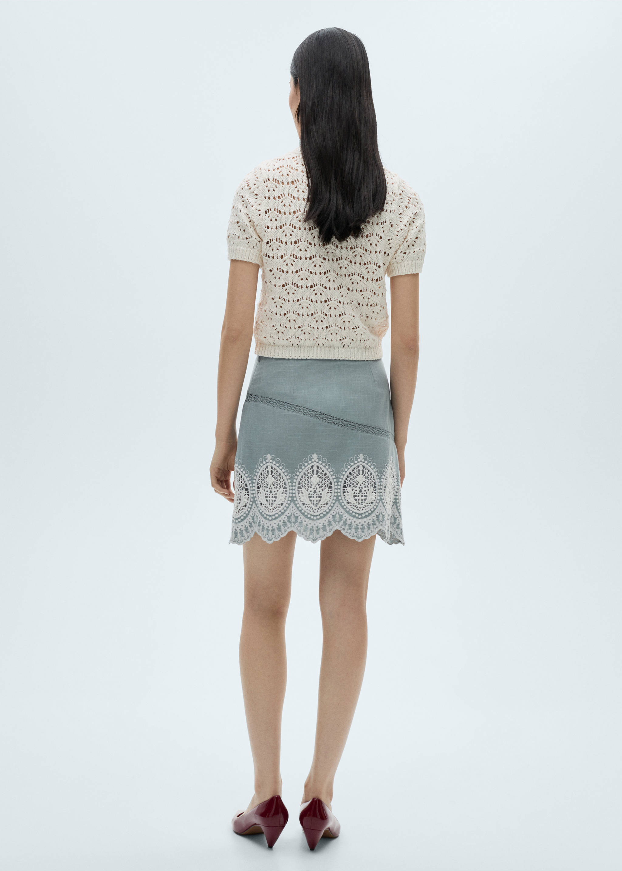Cotton skirt with embroidered hem - Reverse of the article, Blue. Ref: 87010628-00.