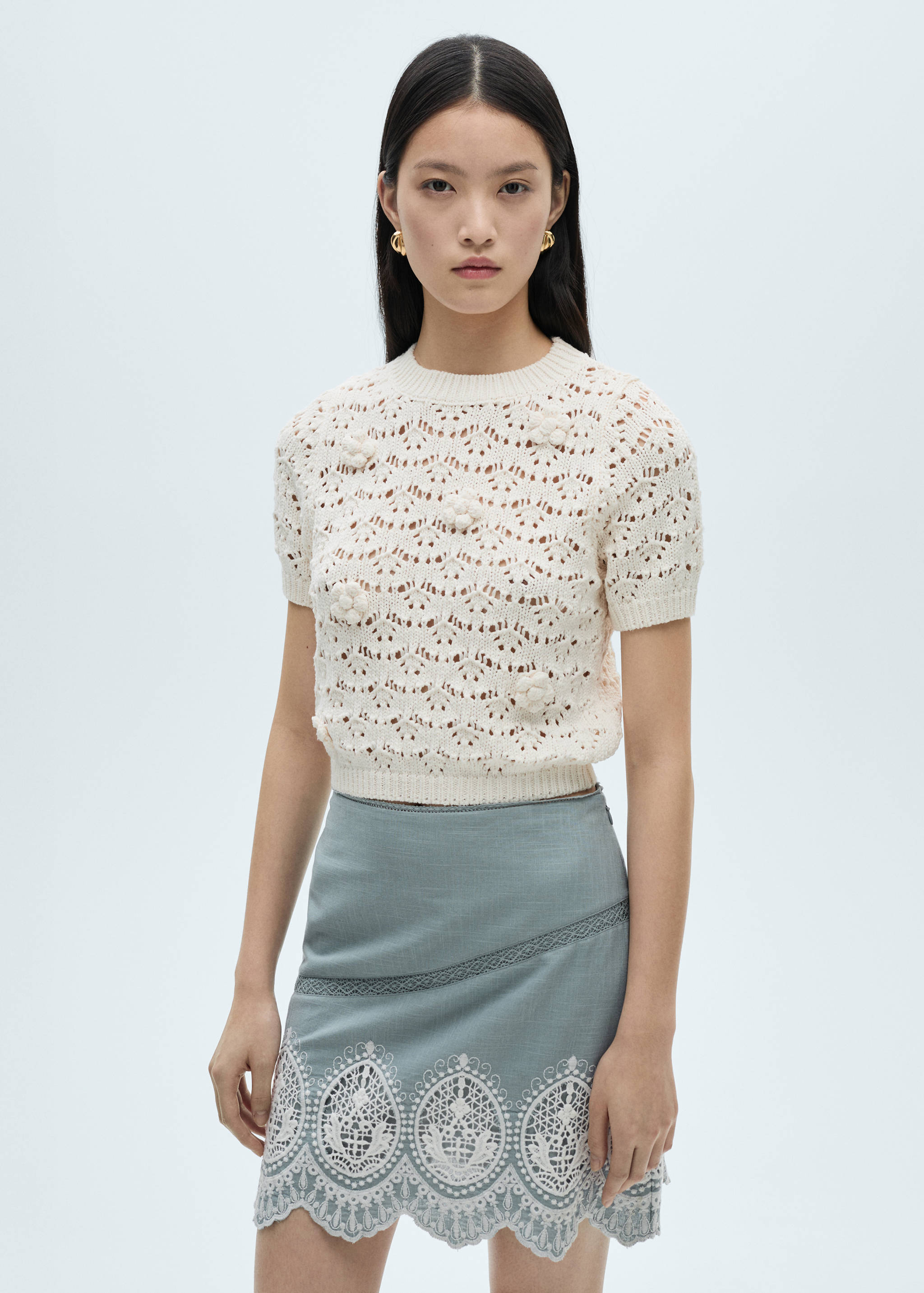 Cotton skirt with embroidered hem - Details of the article 1