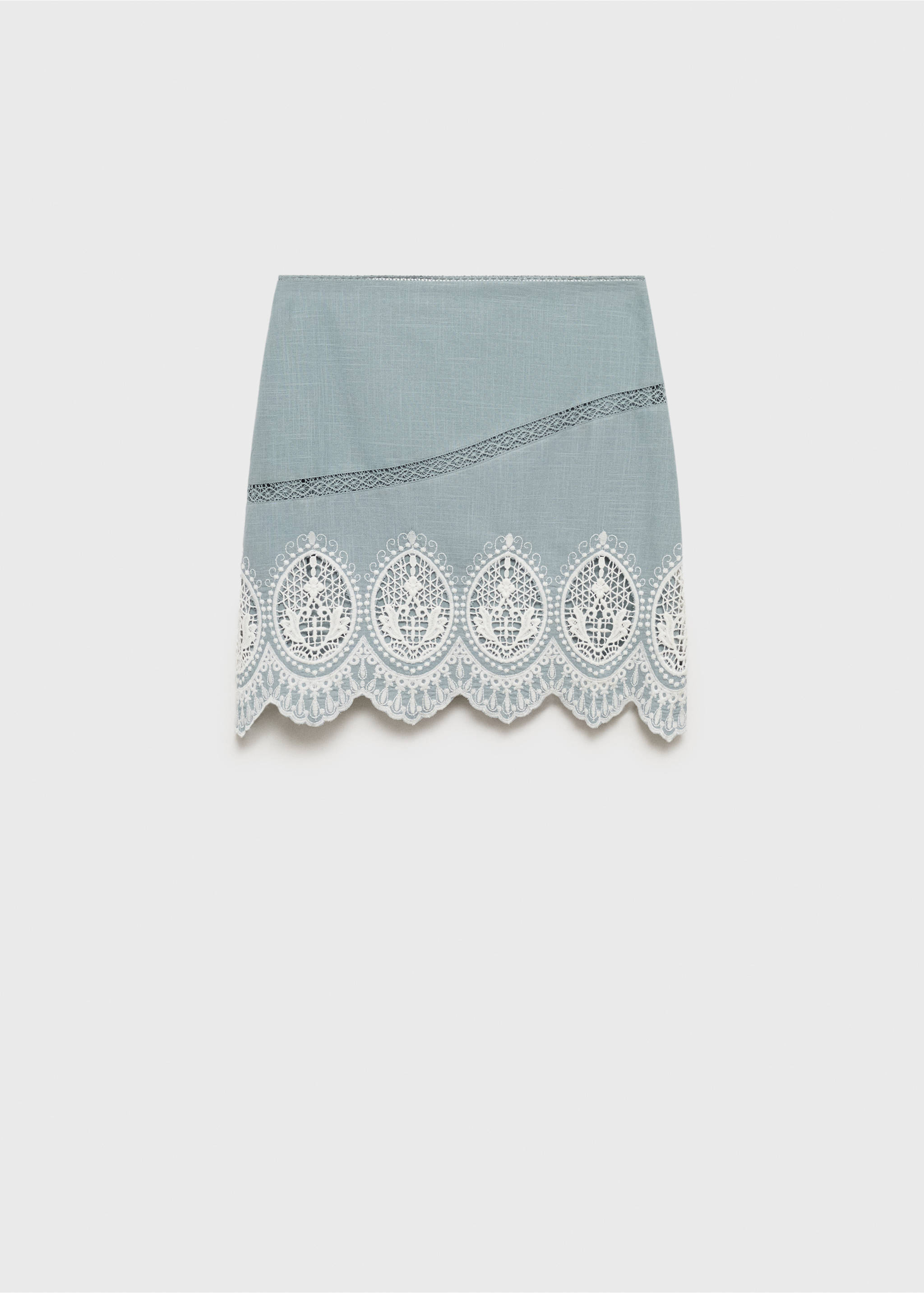 Cotton skirt with embroidered hem - Article without model, Blue. Ref: 87010628-00.