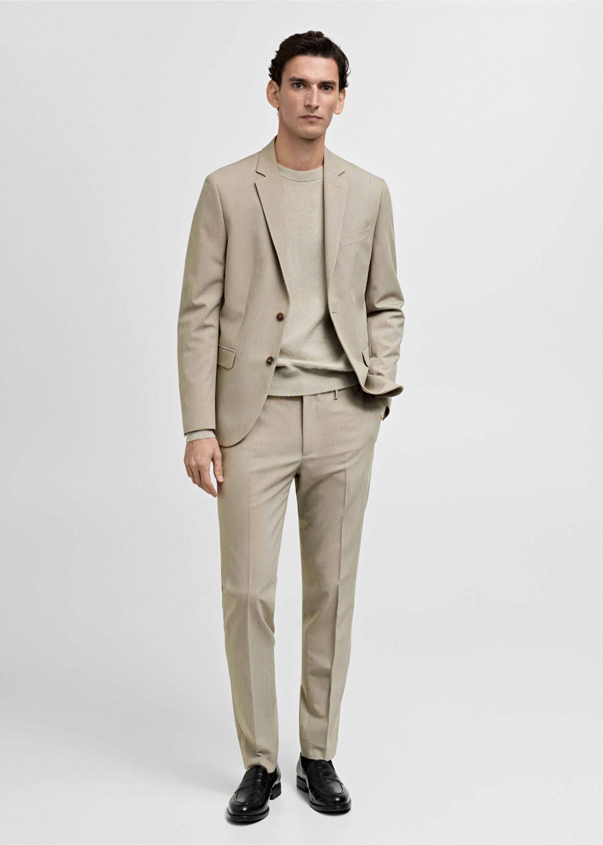 Süper slim fit streç kumaştan kumaş pantolon - Genel plan, Bej. Ref: 87010630-00.