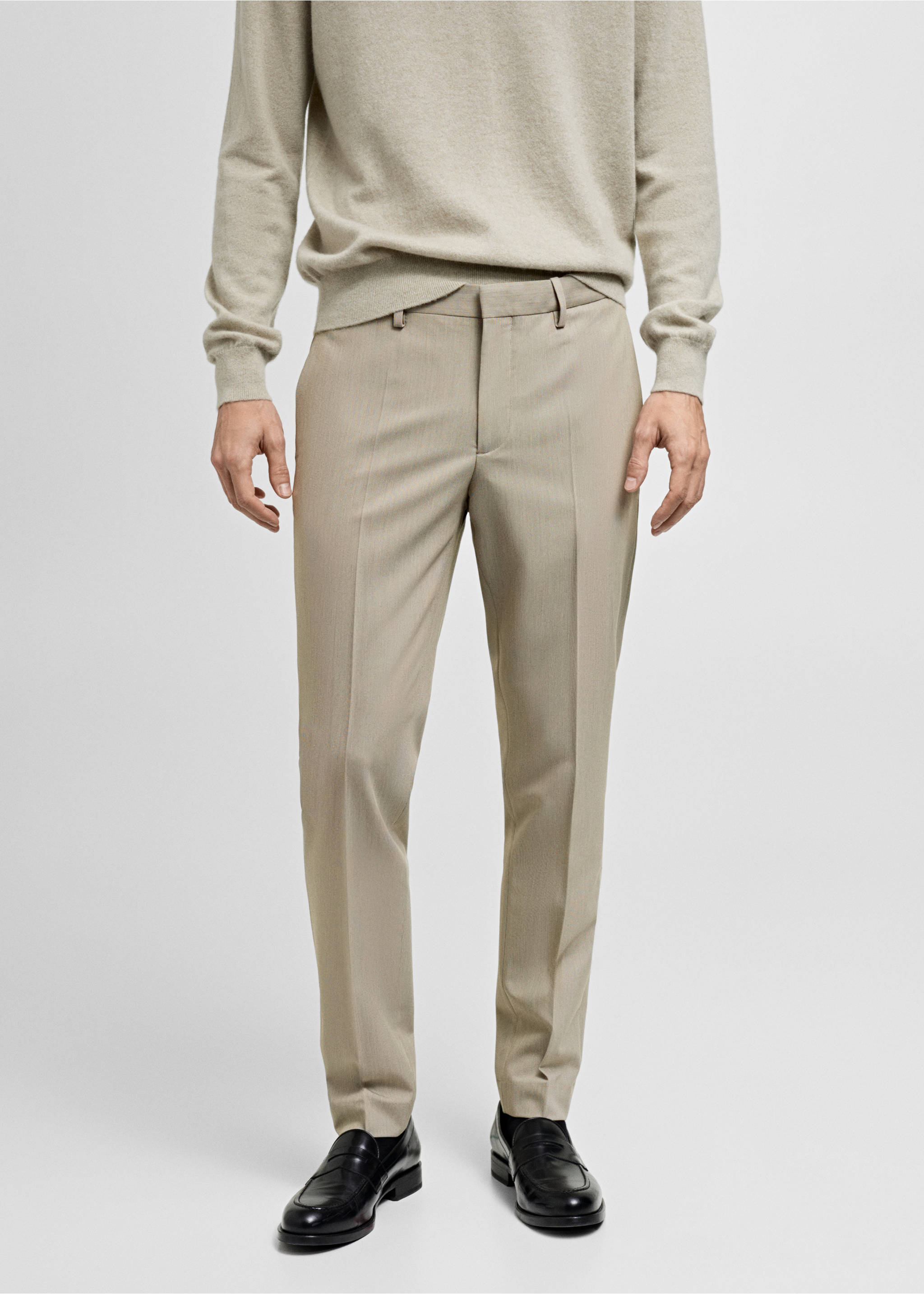 Süper slim fit streç kumaştan kumaş pantolon - Orta plan, Bej. Ref: 87010630-00.