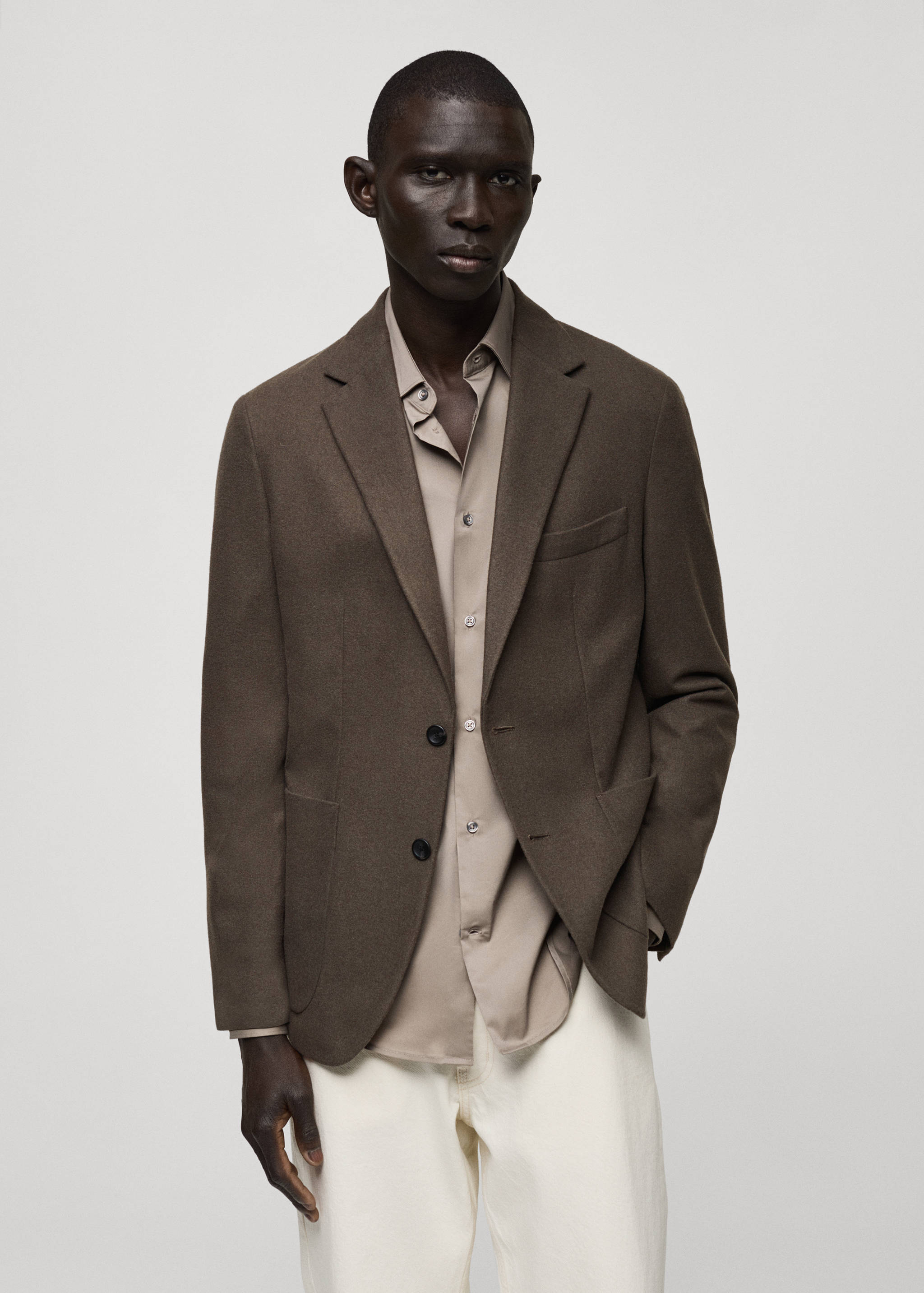 Slim fit wool blend blazer - Medium plane